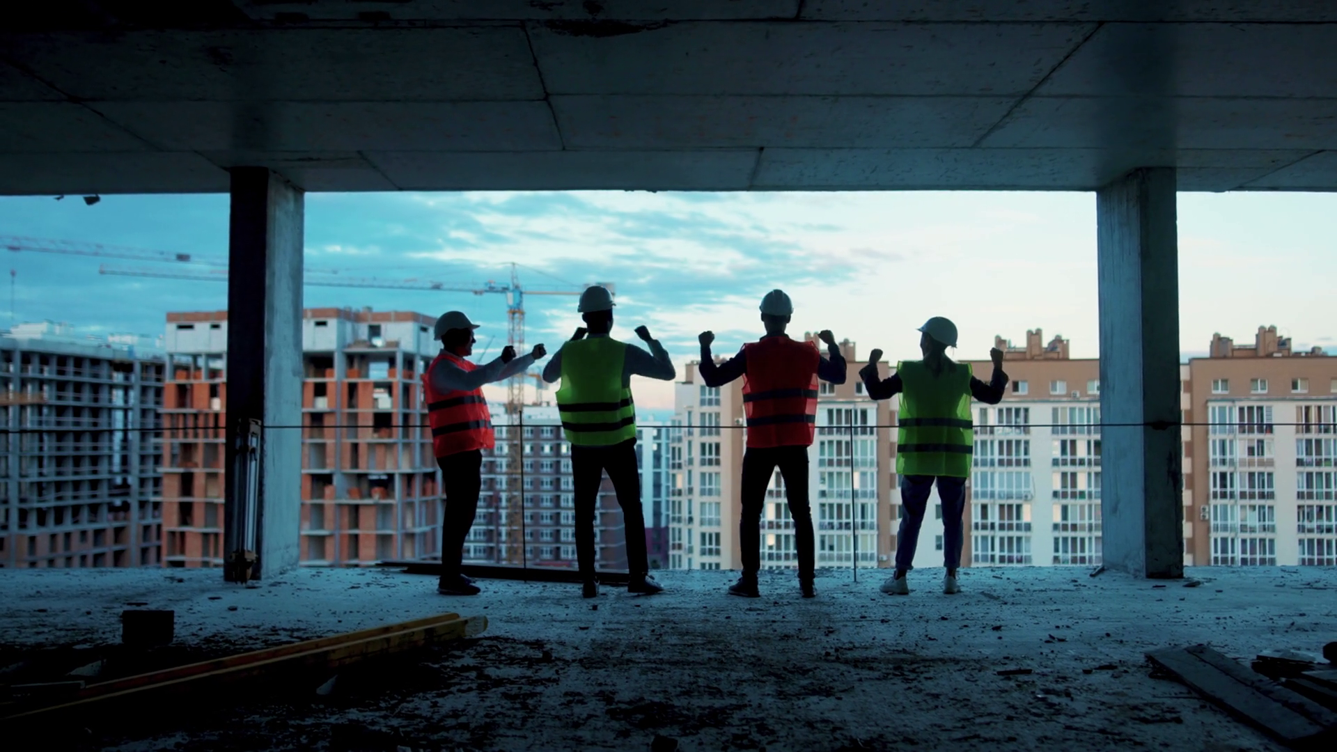 Shot Back Happy Builders Engineers Workers Stock Footage SBV-352215427 ...