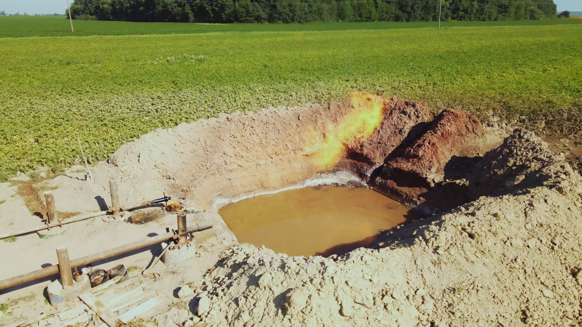 Pipeline Construction With Pit Filled With Stock Footage SBV-352135330 ...