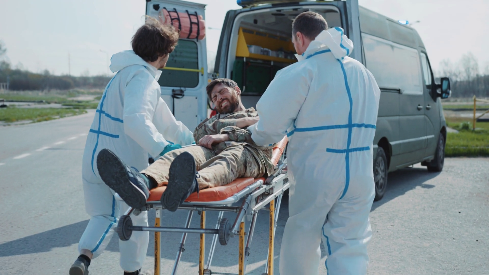 Outdoors Wounded Soldiers Scream In Pain In Stock Footage SBV-352181661 ...