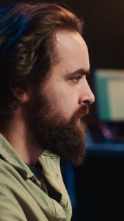 Vertical video Computer scientist updating artificial intelligence machine learning algorithm, writing binary code scripts. IT specialist in