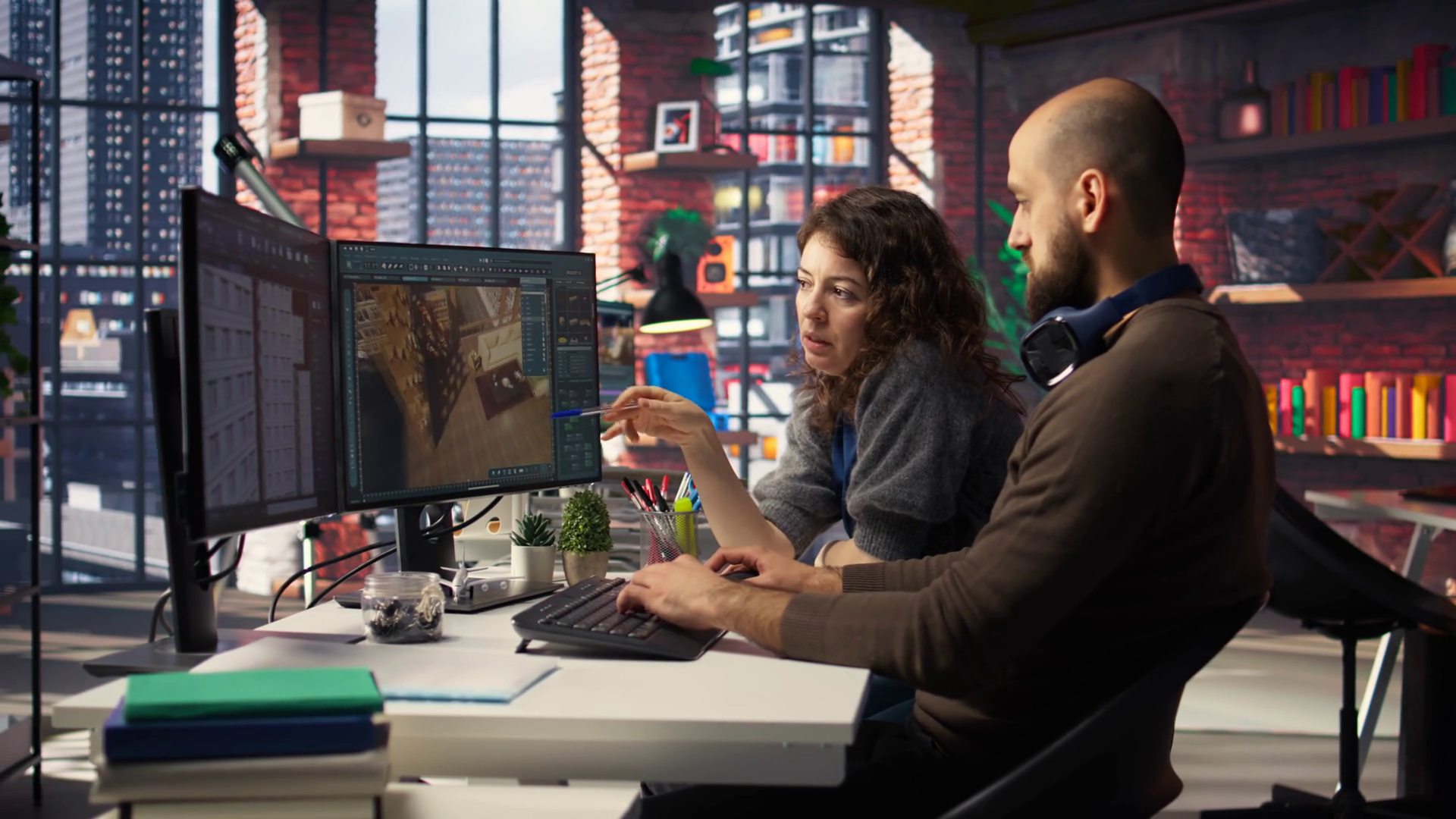 Graphic Artists Use Architectural Software Stock Footage SBV-352136093 ...