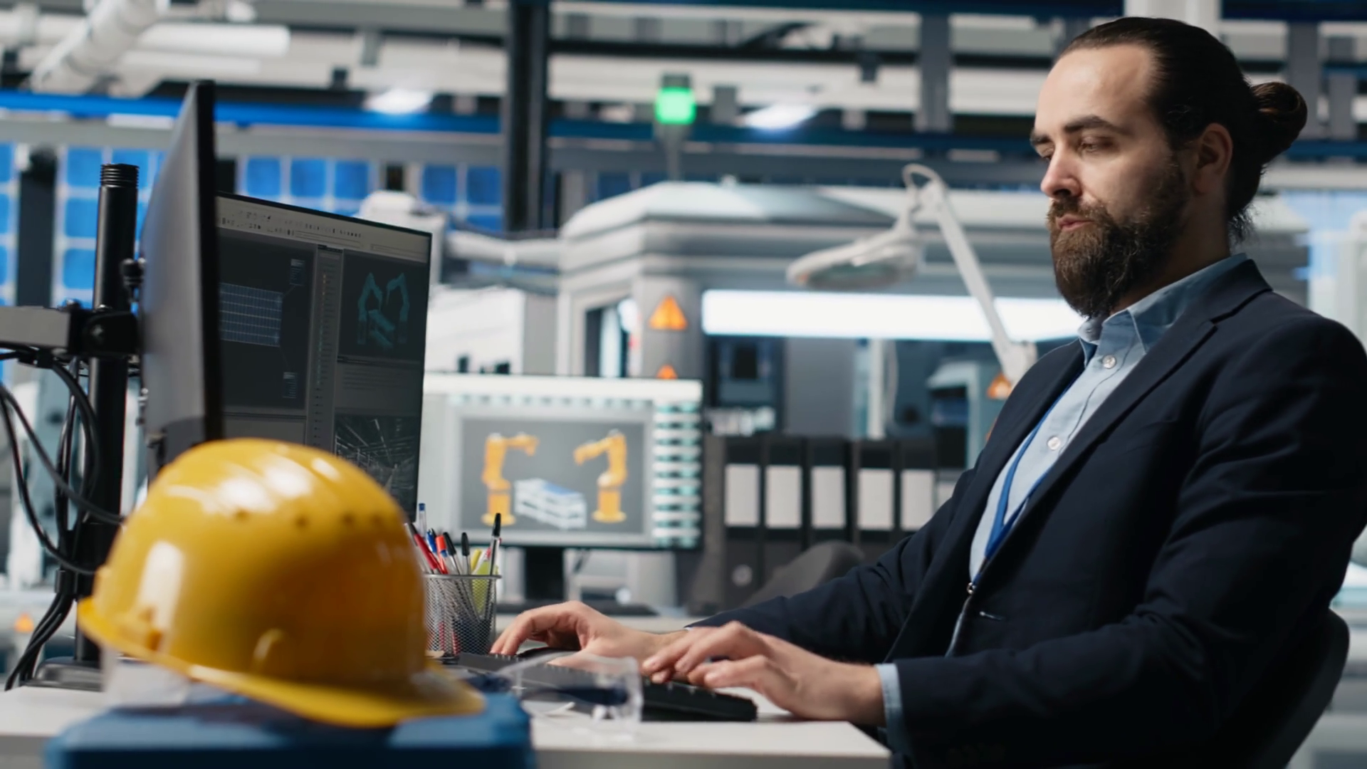 Master Engineer Studying Production Line Stock Footage SBV-352354380 ...