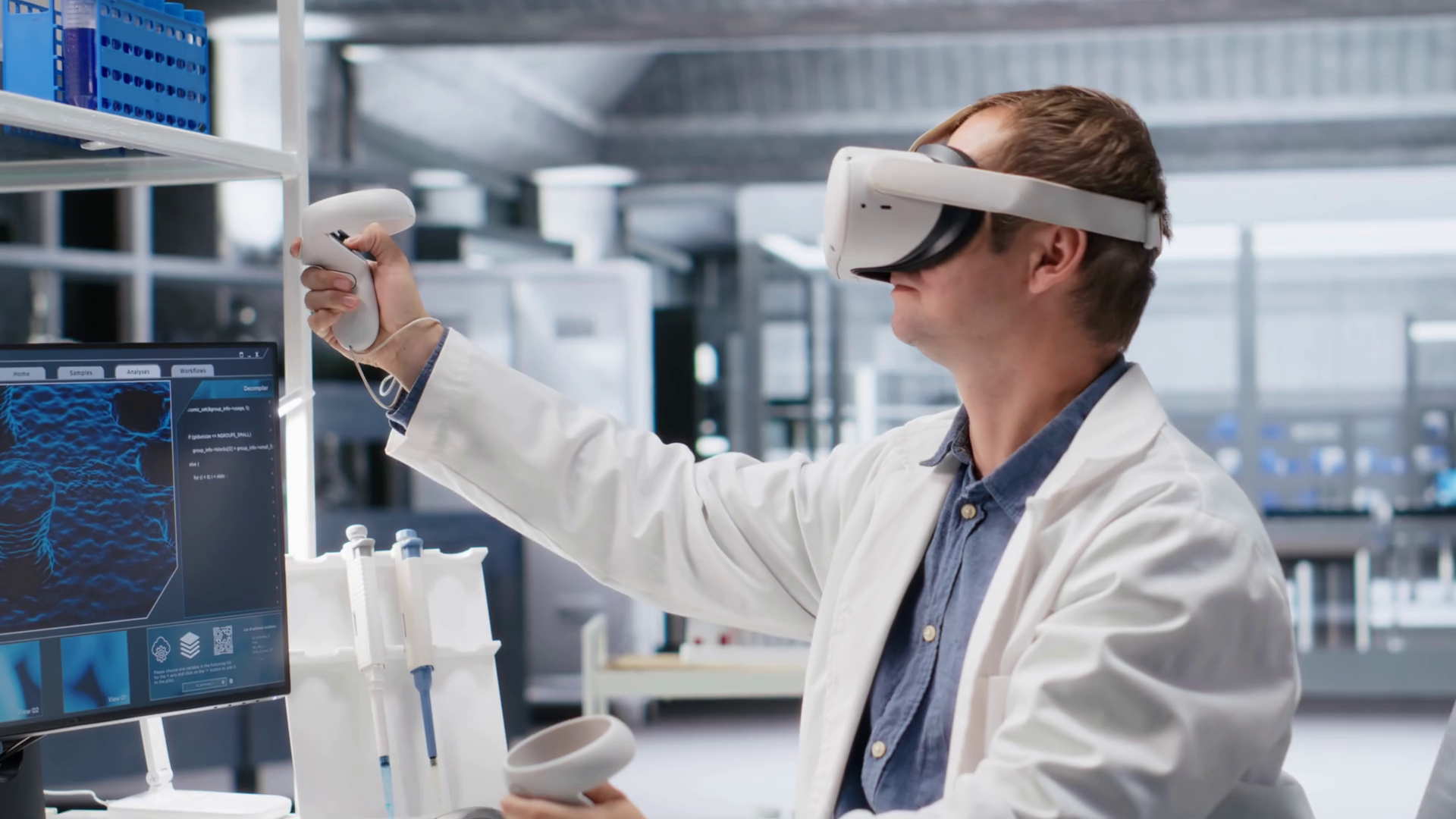 Scientist In Futuristic Laboratory Uses Vr Stock Footage SBV-352914774 ...