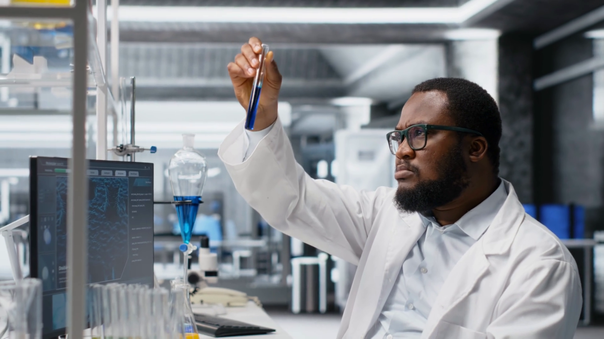Chemical Engineer In Lab Inspecting Chemical Stock Footage SBV ...