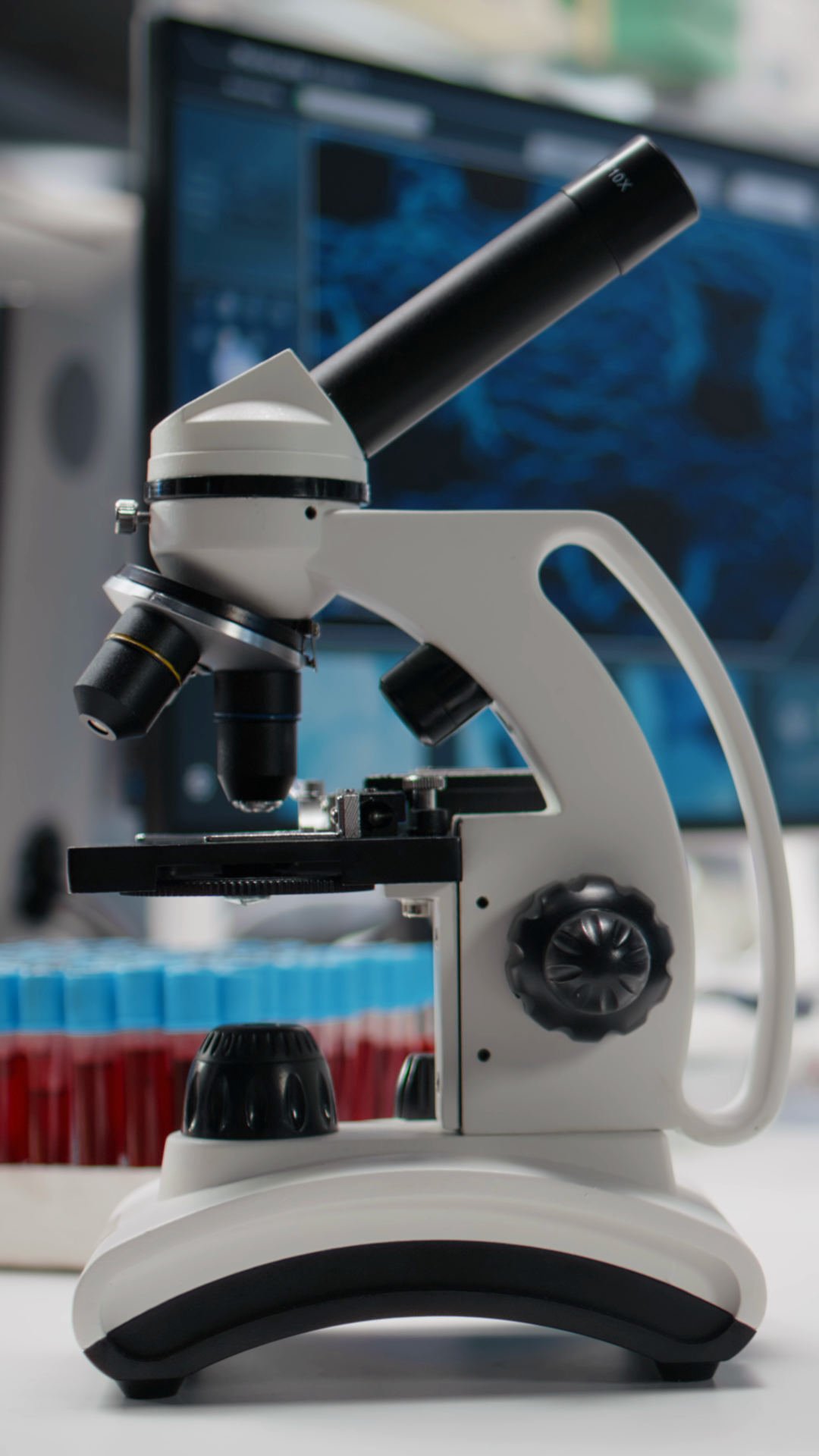 Vertical Video Close Up Of Microscope In Lab Stock Footage SBV ...