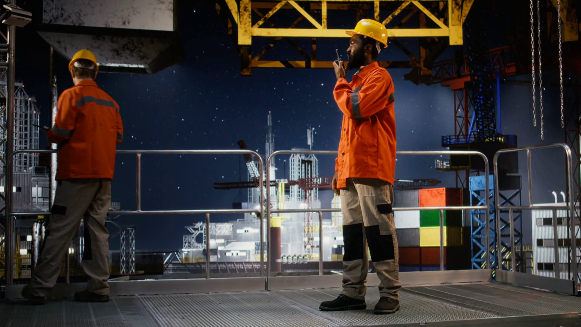 Worker On Maritime Oil Rig Uses Radio Stock Footage SBV-353430864 ...