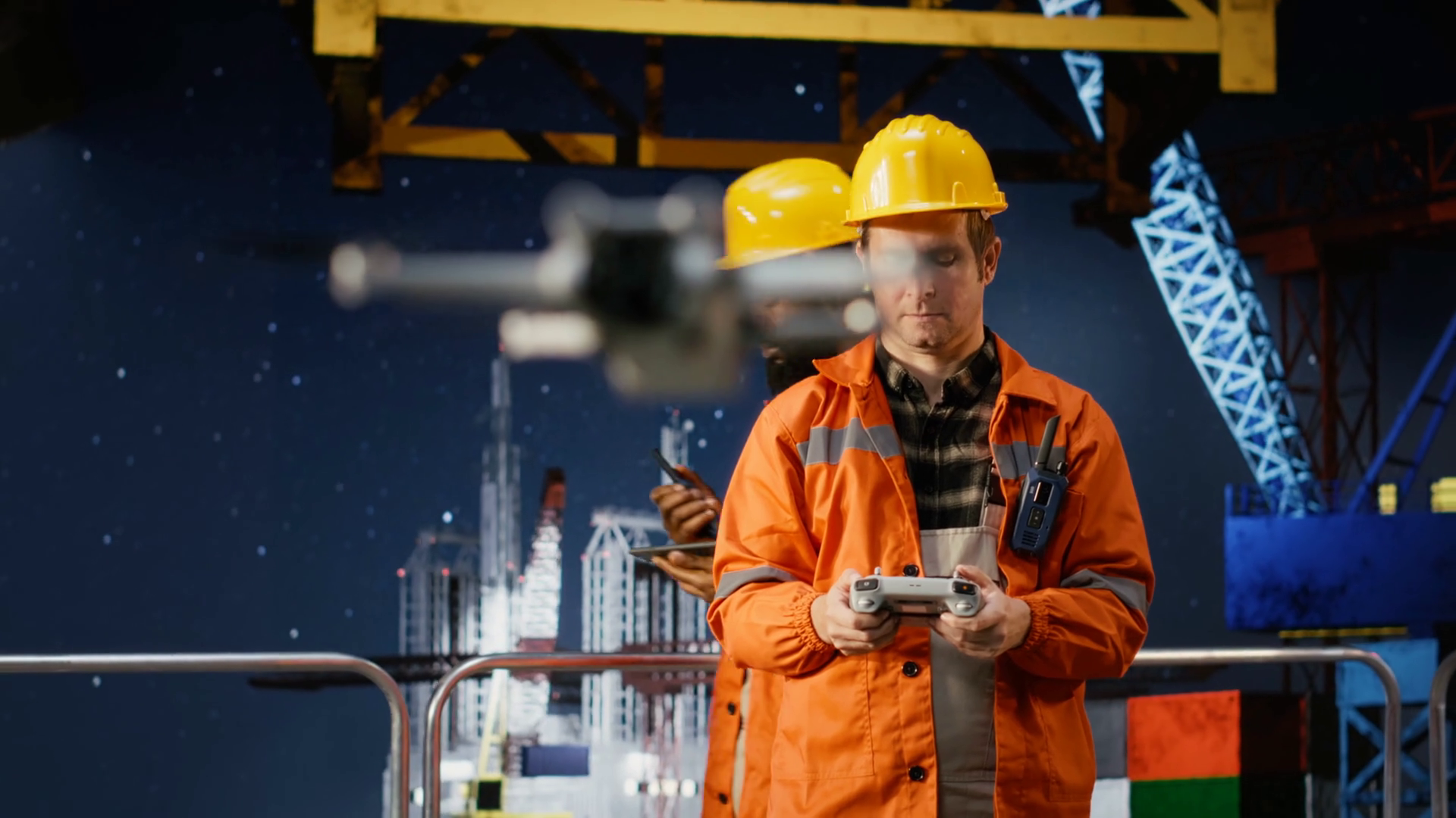 Offshore Engineer Uses Drone Maintenance Stock Footage SBV-353333700 ...