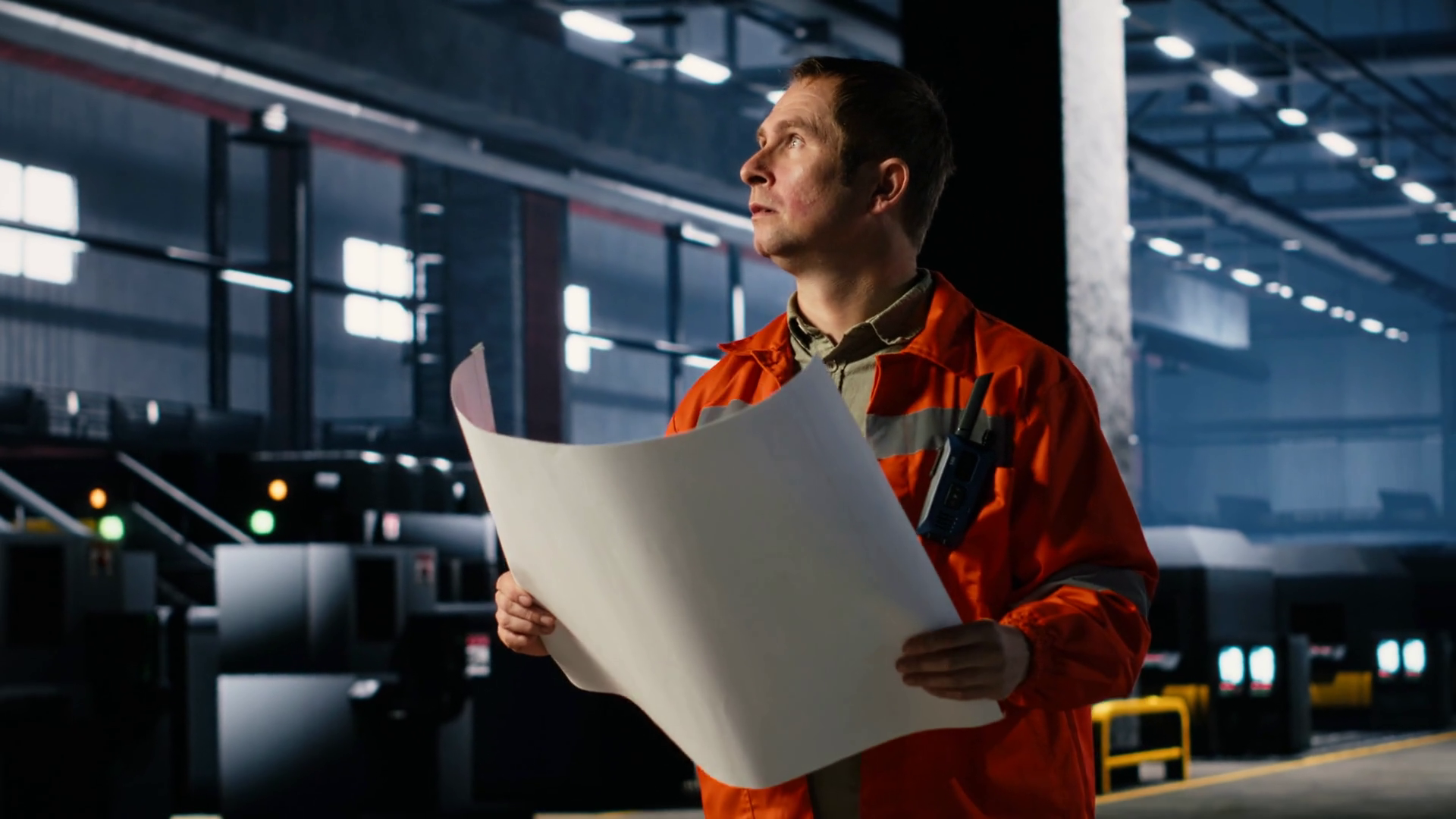 Factory Operator Using Production Plans To Stock Footage SBV-353485835 ...