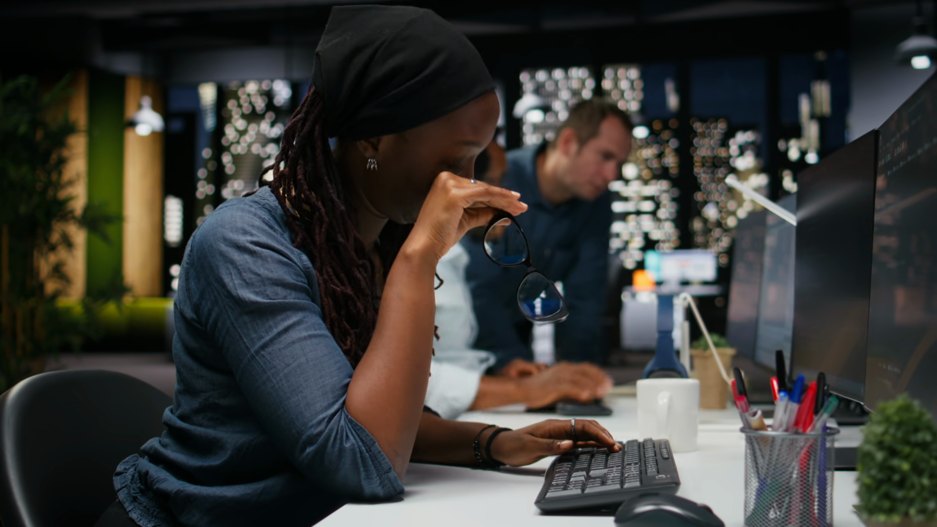 Tired Developer Working Overnight In Office Stock Footage SBV-353766891 ...