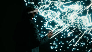 Optimizing AI neural network, virtual reality simulation and programmer adjusting data flow nodes. Manipulating artificial intelligence
