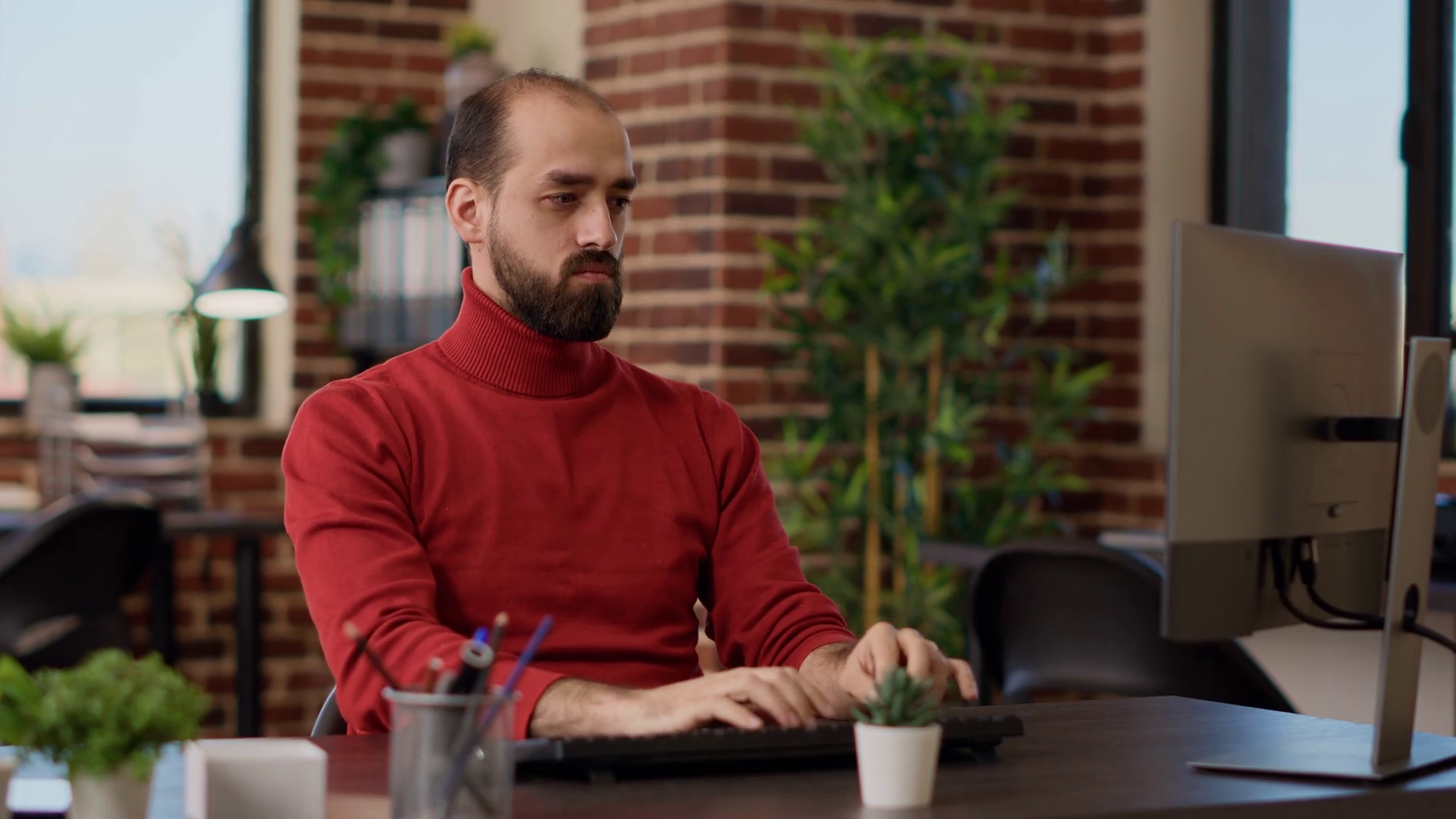 Portrait Of Office Worker Using Computer To Stock Footage SBV-346869533 ...