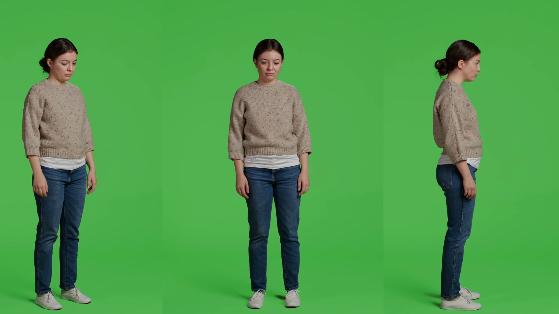Female Model Posing On Full Body Greenscreen Stock Footage SBV
