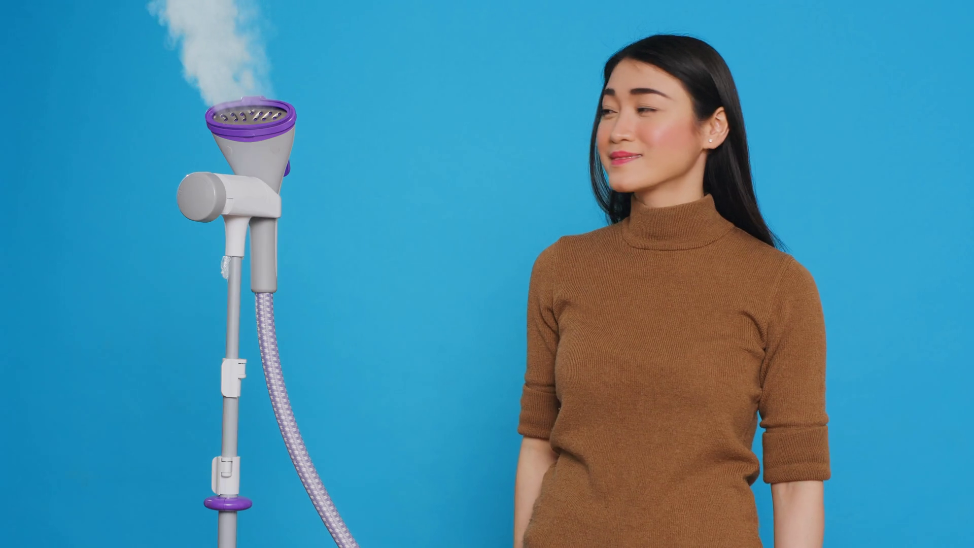 Smiling Cleaning Lady Using Steamer To Stock Footage SBV347409387