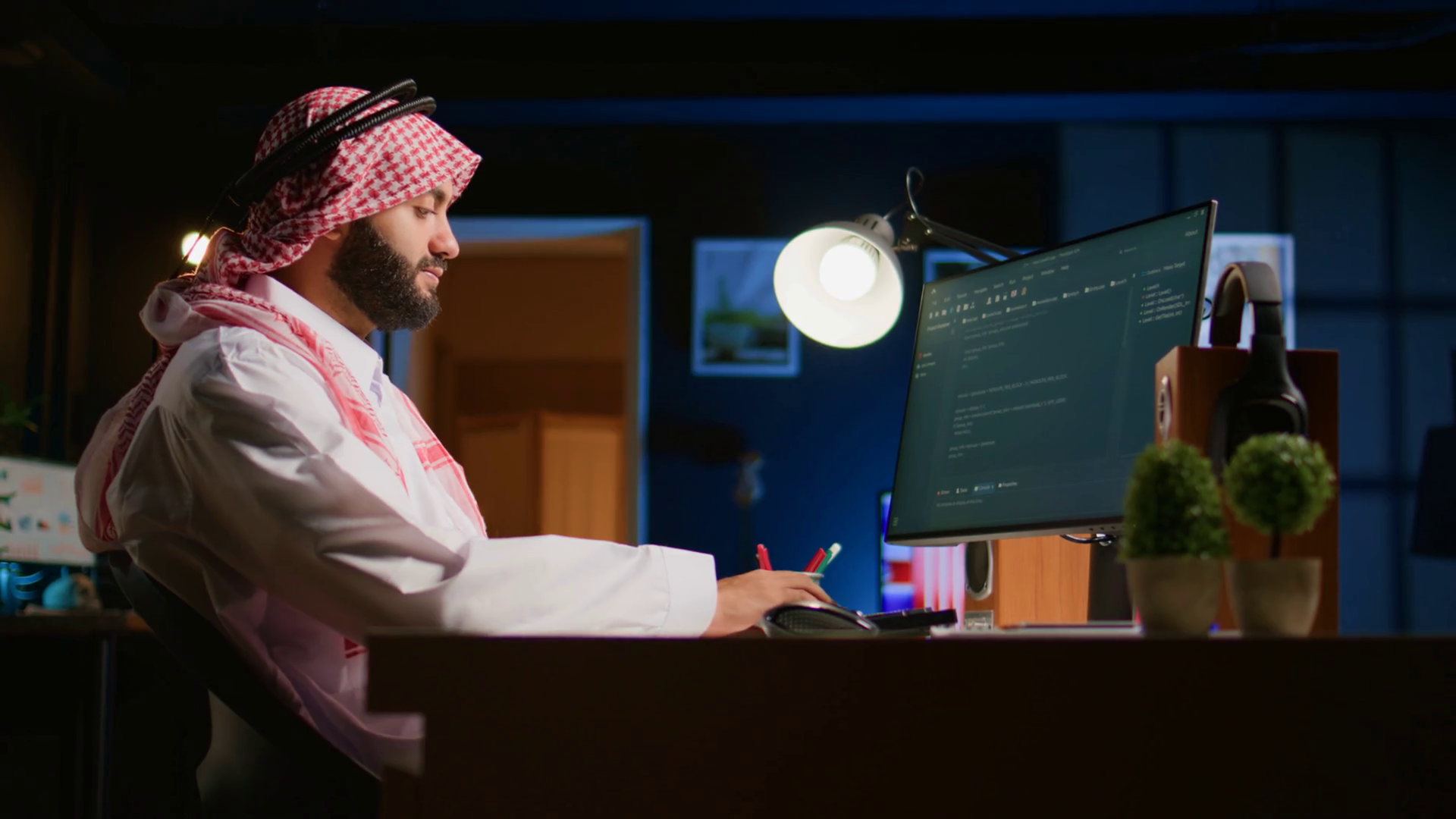 Smiling Muslim Engineer Writing Script Code Stock Footage SBV-348648248 ...