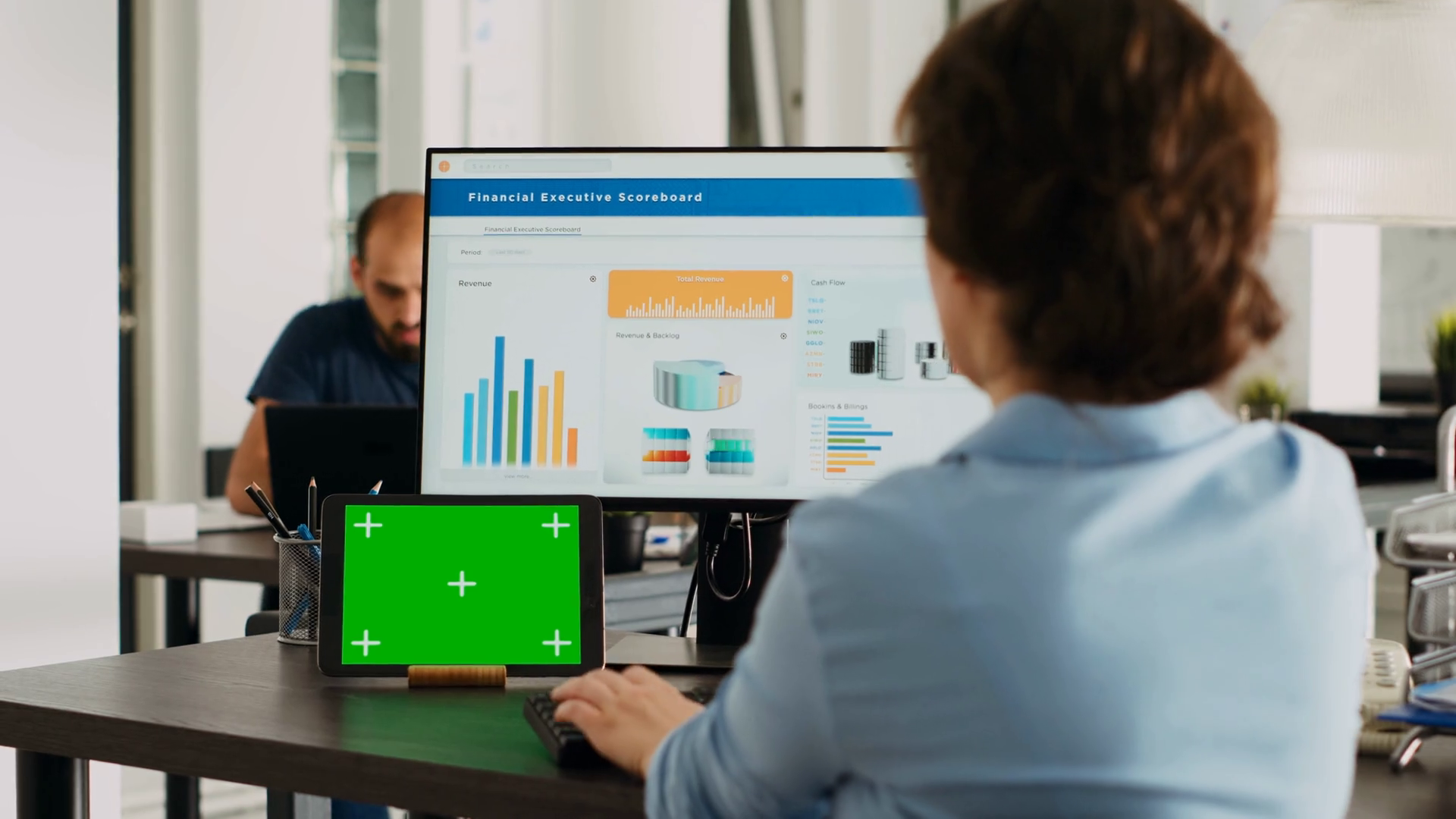 Office Worker Checks Greenscreen Display On Stock Footage SBV-348653144 ...