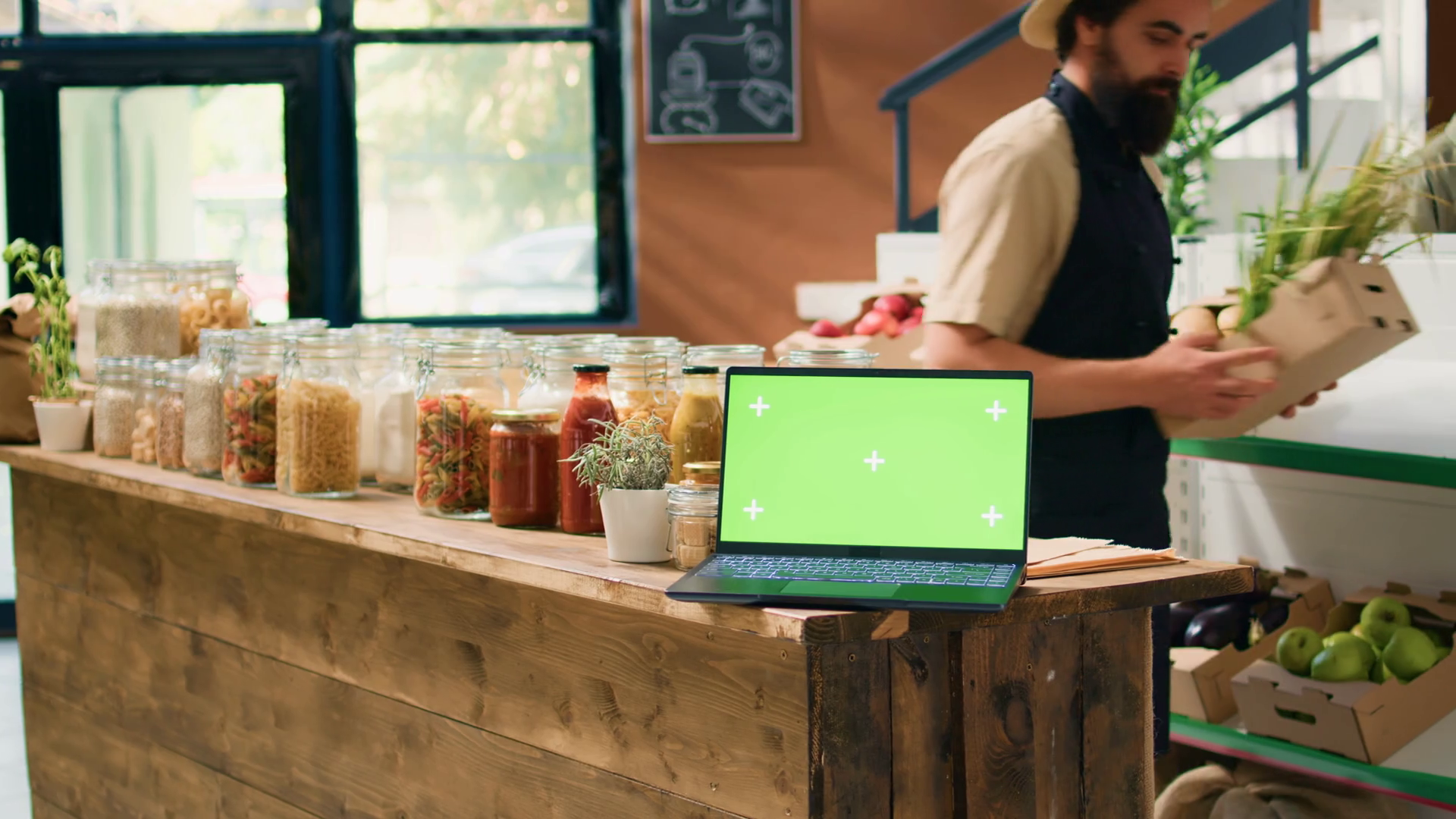 Greenscreen On Device In Eco Store With Stock Footage SBV-348655203 ...