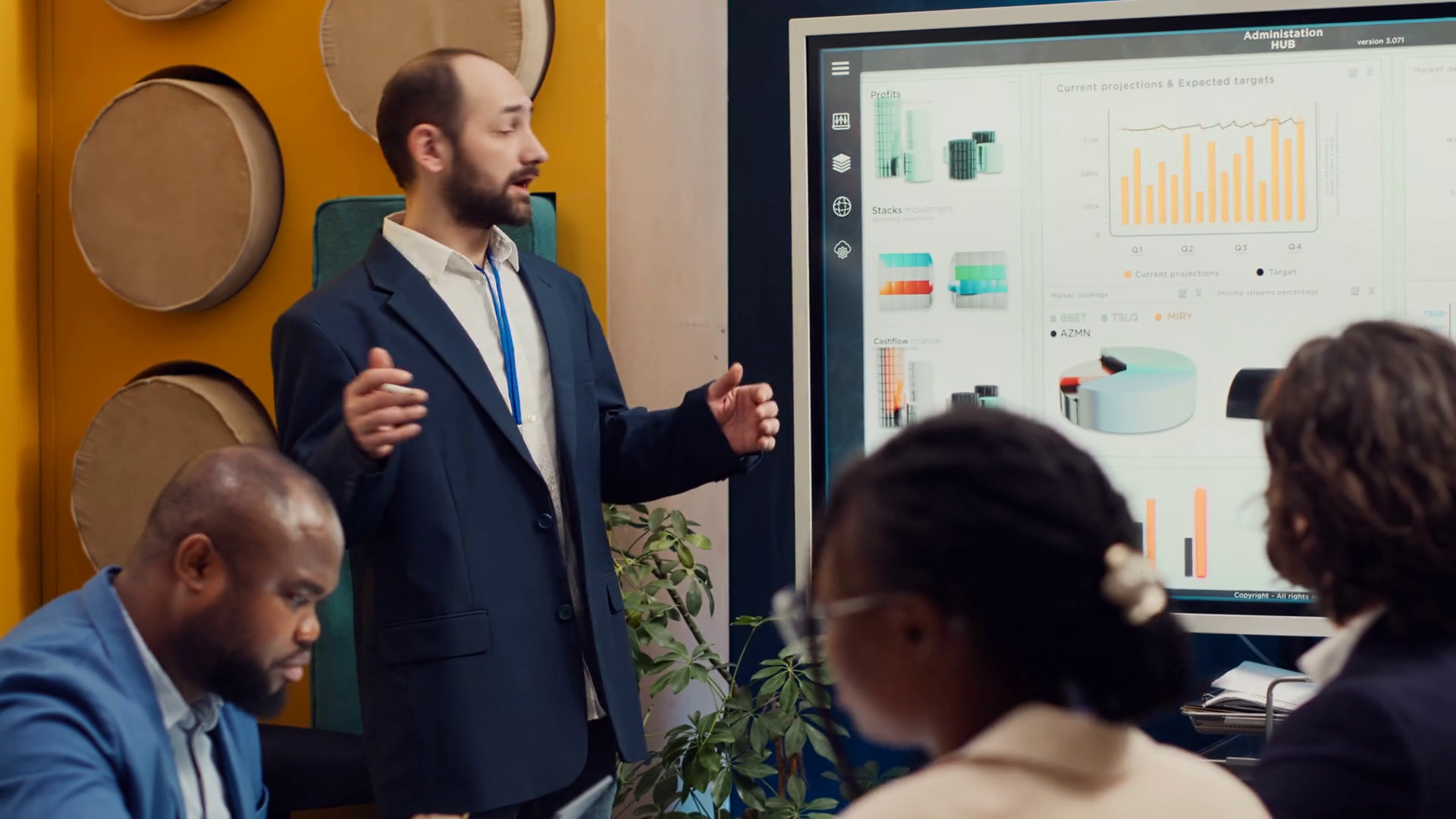 Project Team Reviewing Monthly Reports Data Stock Footage SBV348961172