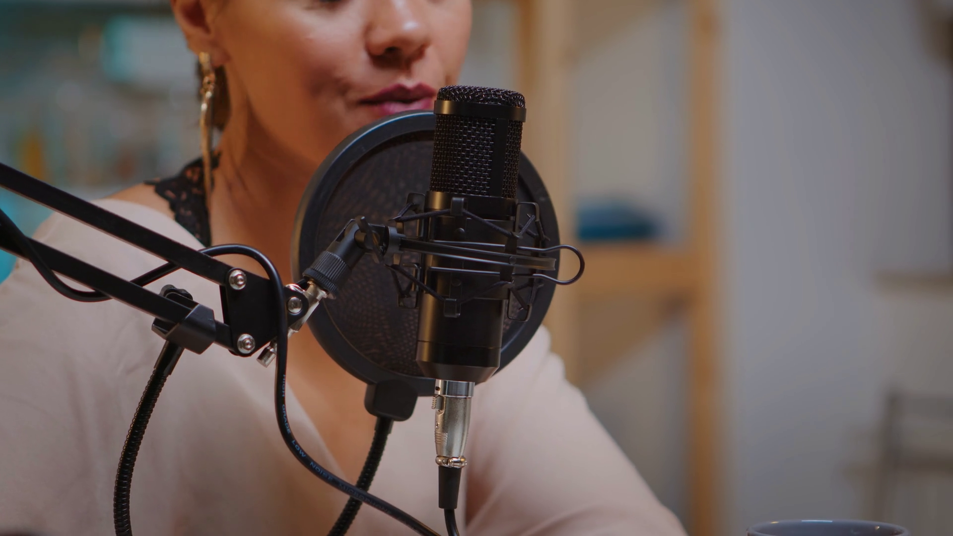 Close Up Of Woman Talking On Microphone Stock Footage SBV338678361