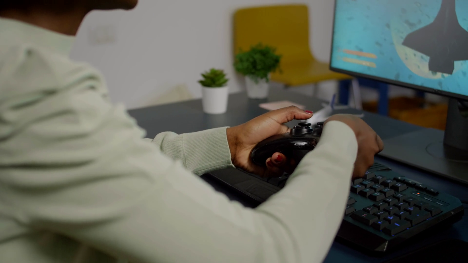 Closeup Of Wireless Joystick Rgb Keyboard Stock Footage SBV346470000
