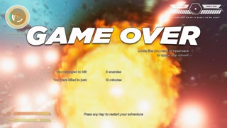Mock-up fantasy space shooter video game with game over overlay