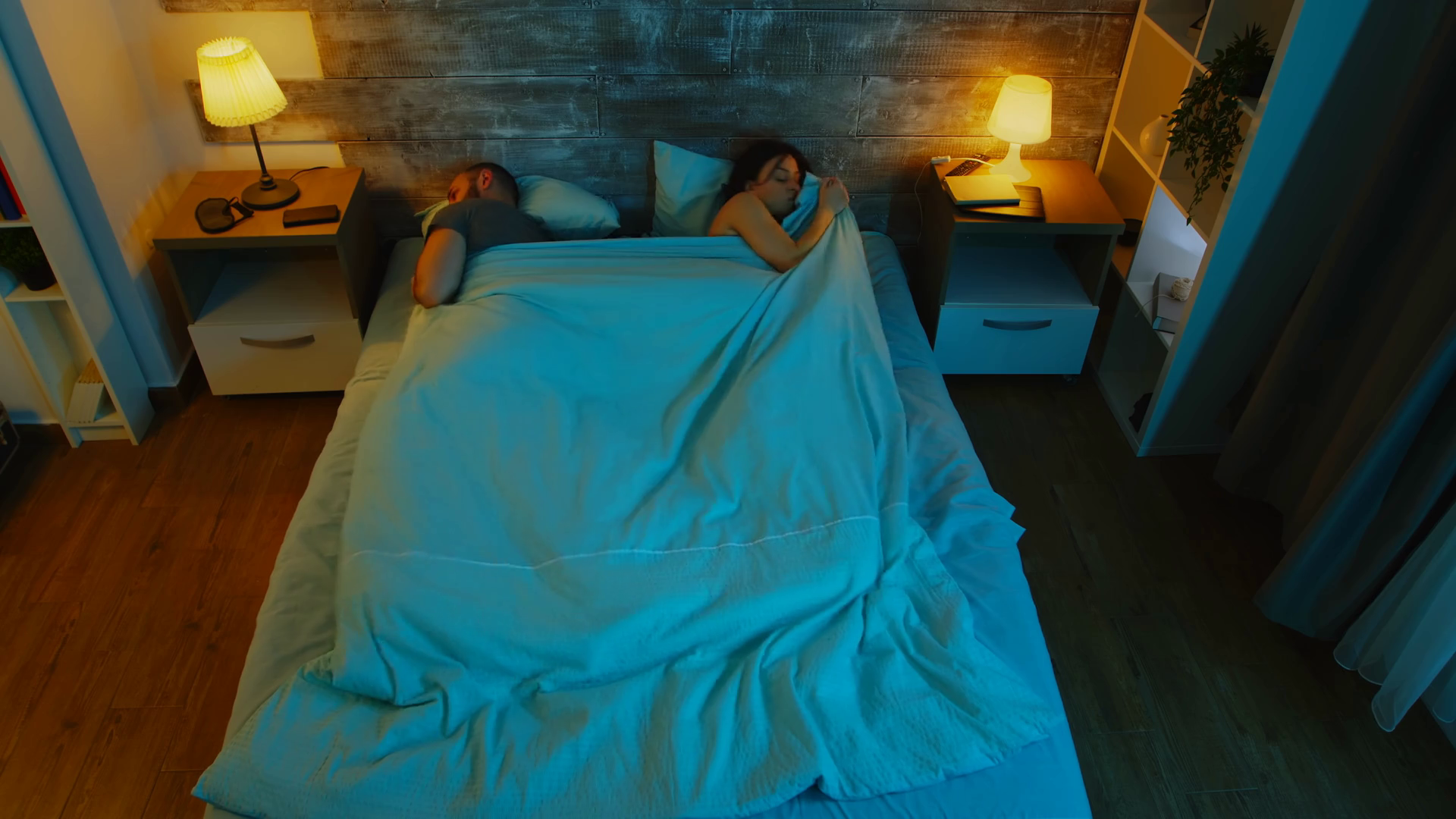 Top view of young wife yelling at her husband after a disagreement and