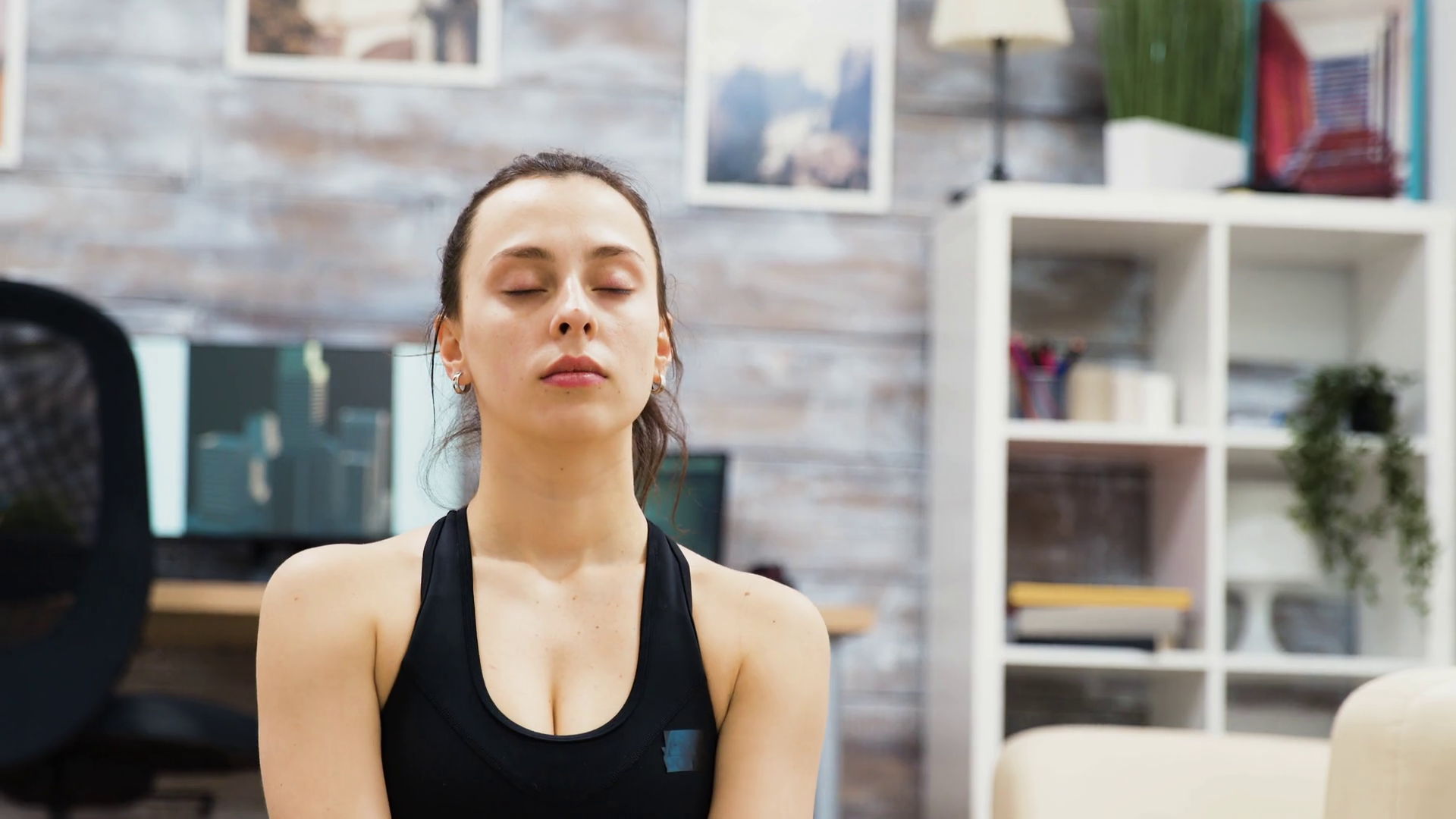 Young Woman Practicing Yoga Meditation With Stock Footage SBV338075414