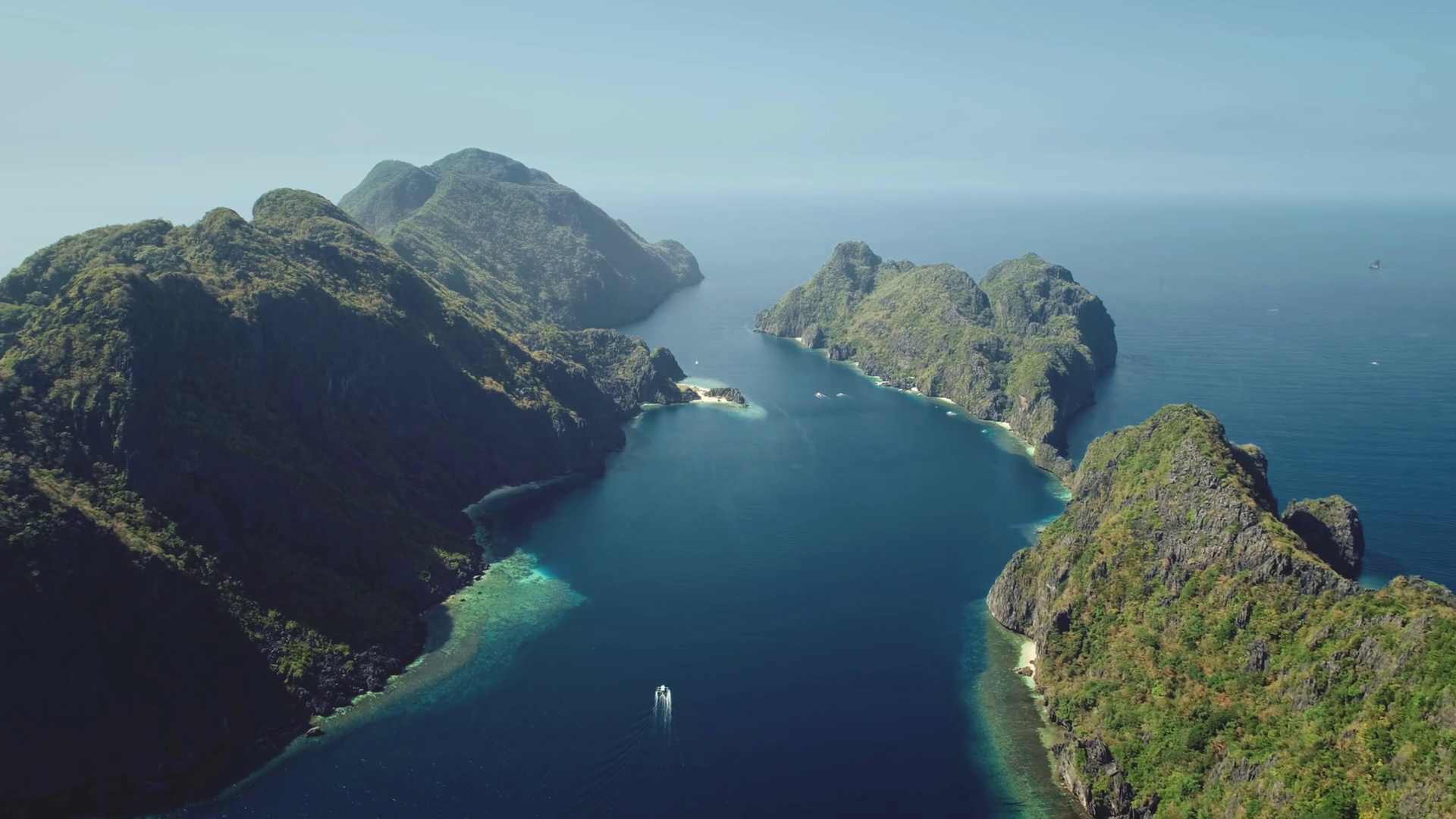 Vessels At Sea Bay Of Tropic Islands Aerial Stock Footage SBV-348910434 ...