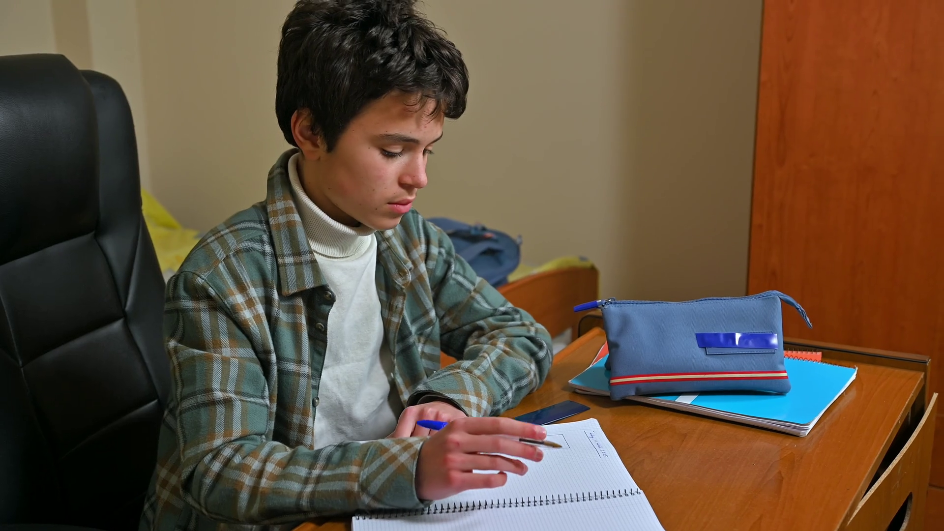 Teenage Boy Focused On Studying At Desk In Stock Footage SBV-351943099 ...
