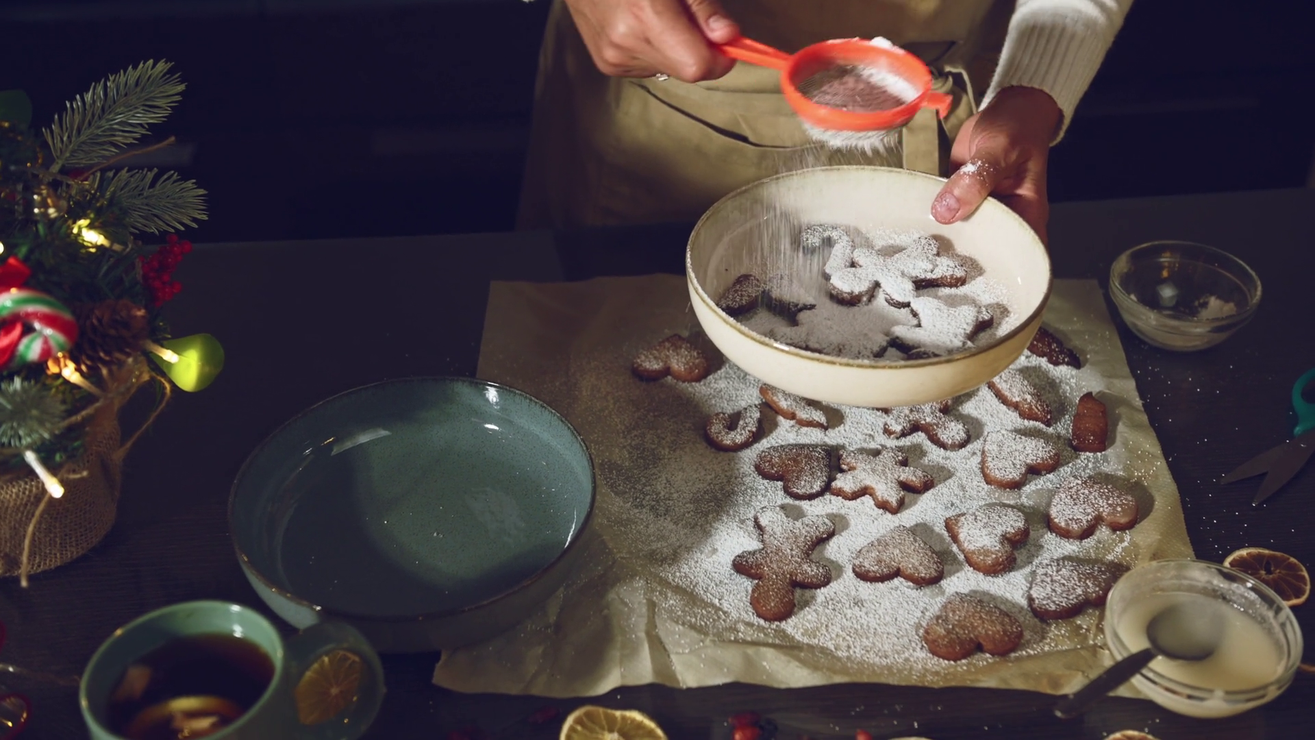 Dusting Christmas Cookies With Powdered Stock Footage SBV-352943087 ...