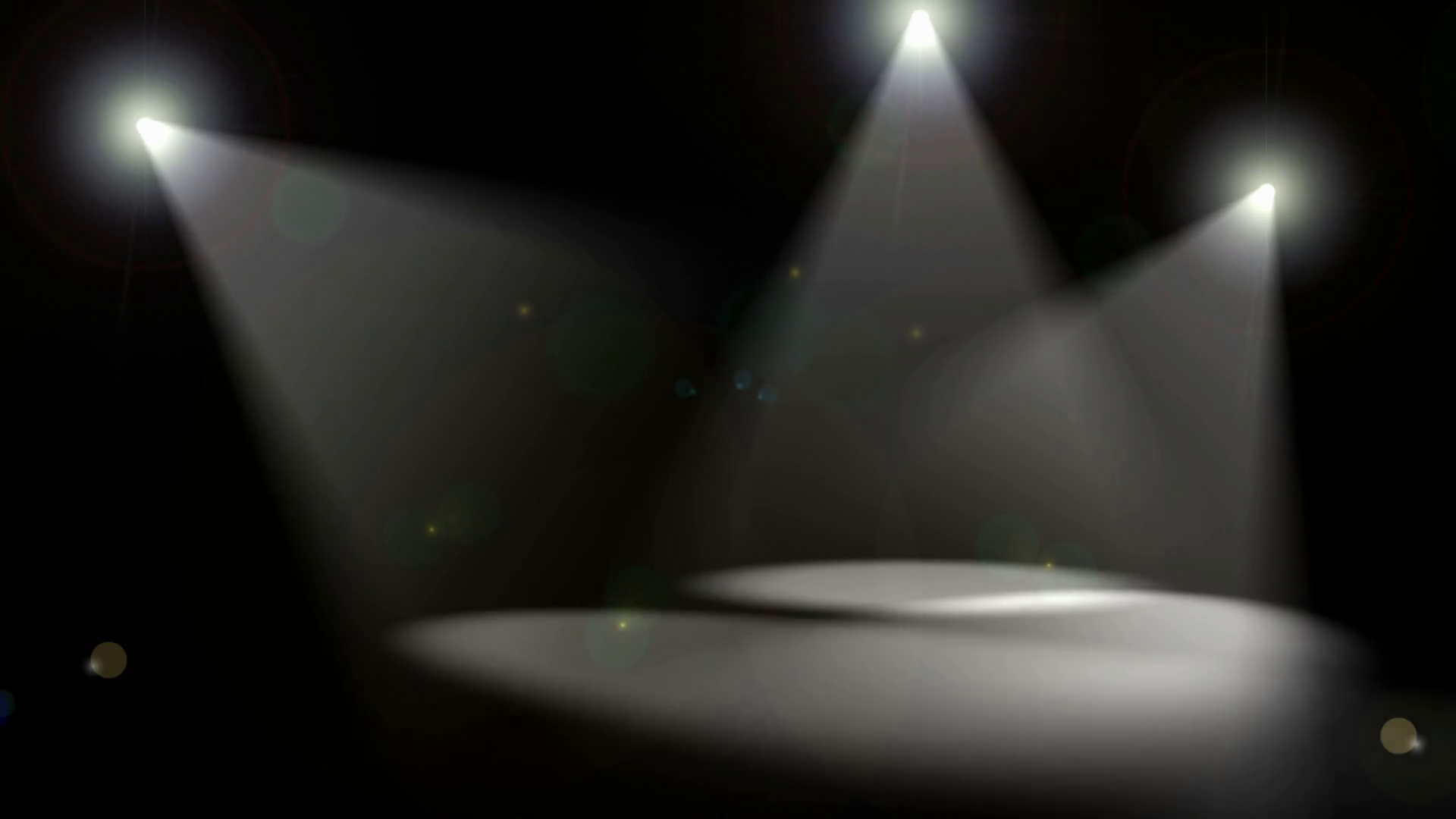 Looping animation with three spotlights sweeping the floor on a black