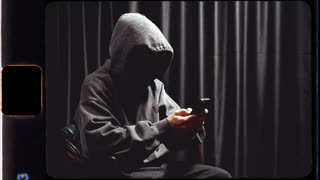 Anonymous hooded person using a smartphone