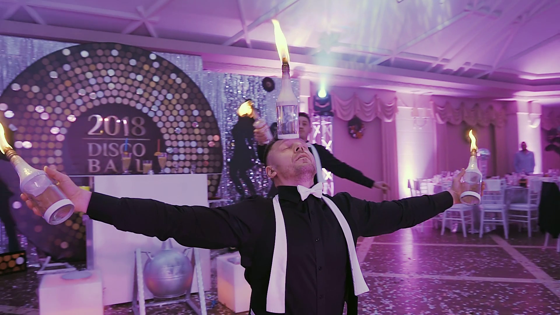 Barman show at the disco party restoran, young man professional