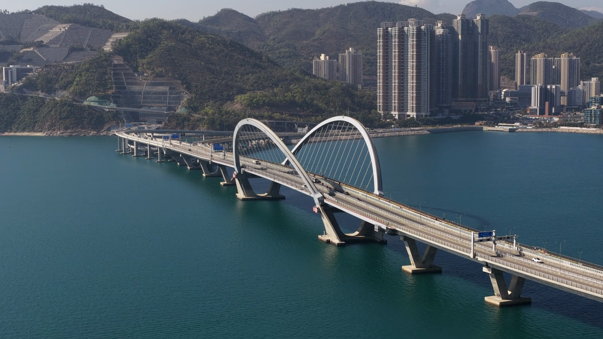 Tseung Kwan O Cross Bay Bridge Aerial View Stock Footage SBV-354044820 ...