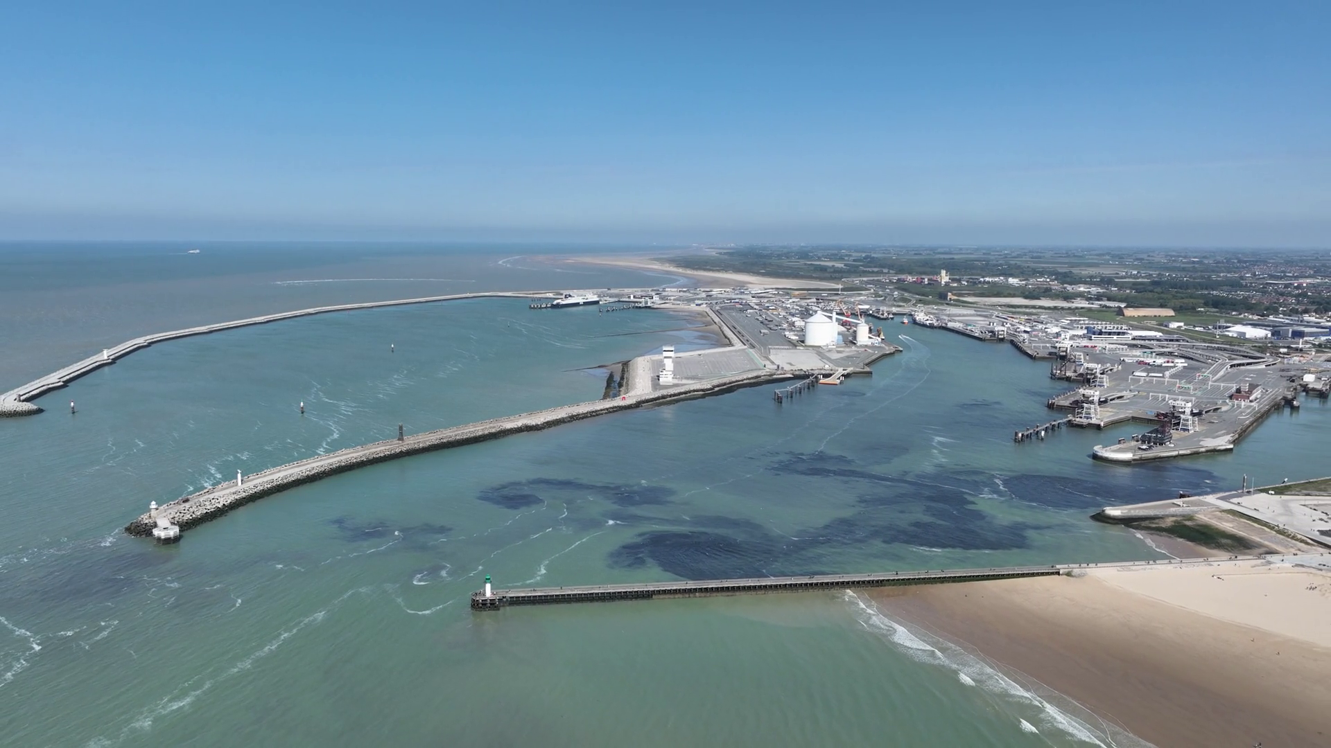Ferry Terminal At Calais France Aerial Drone Stock Footage SBV 