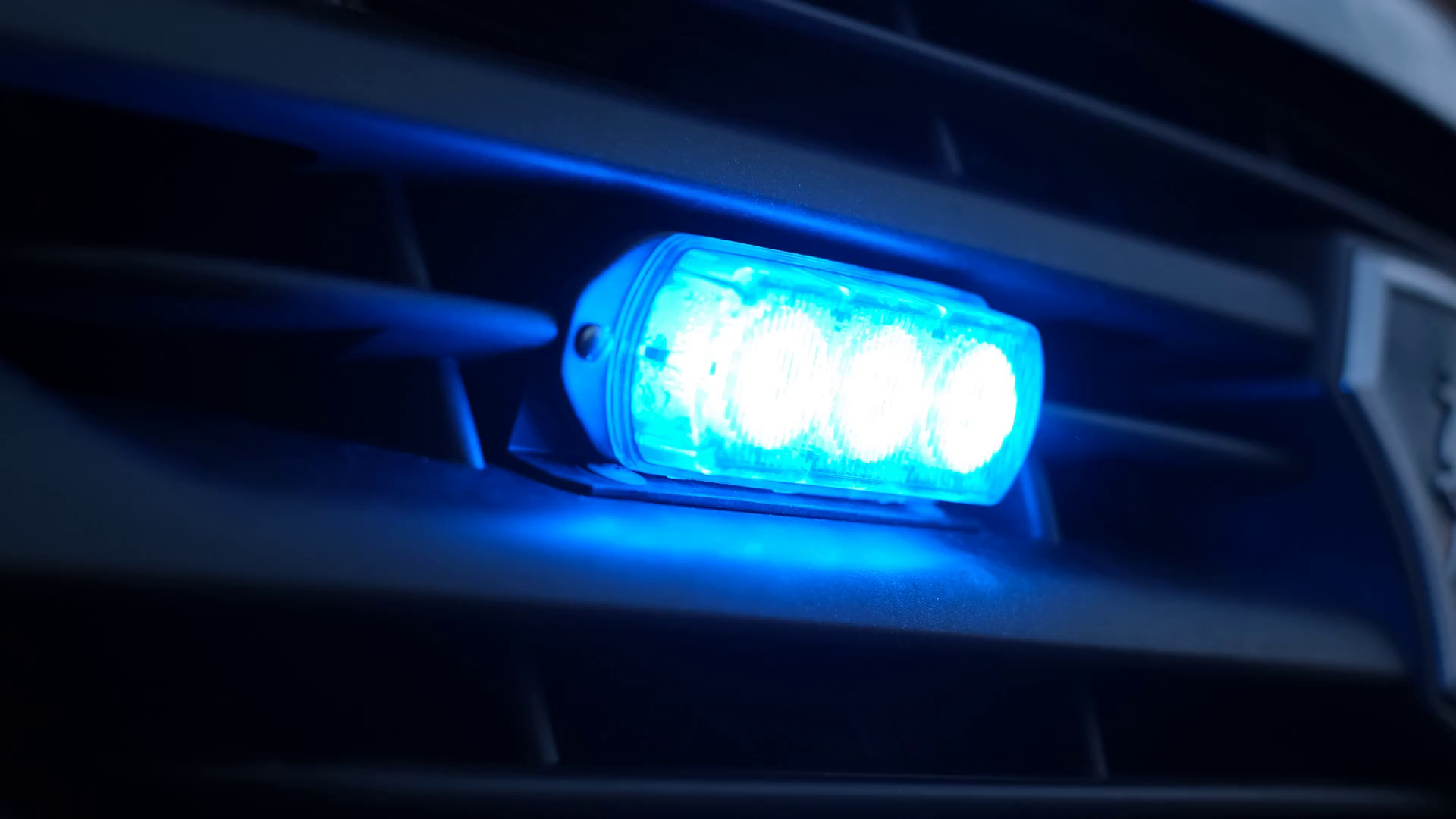 Blue Flashing Light On Car Closeup Stock Footage SBV348758434