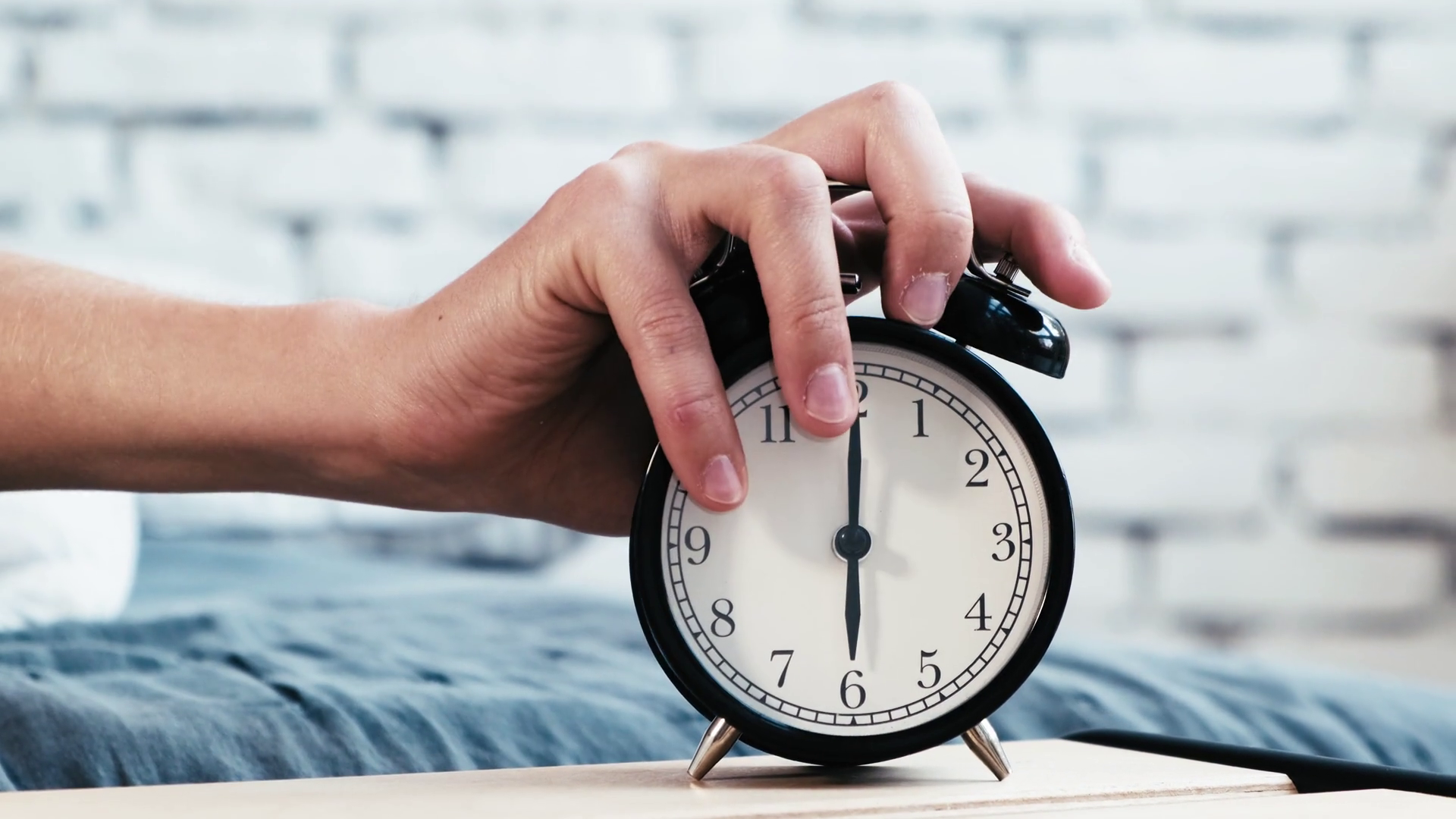 Male Hand Stops Alarm Clock Early In Morning Stock Footage SBV