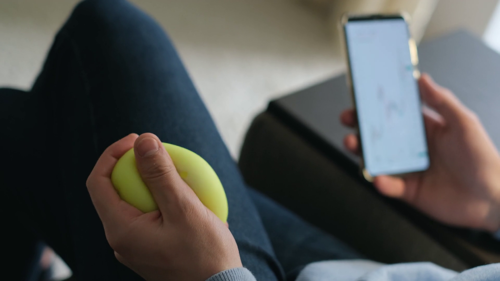 A Man Squeezing Soft Rubber Ball In Hands Stock Footage SBV347559241