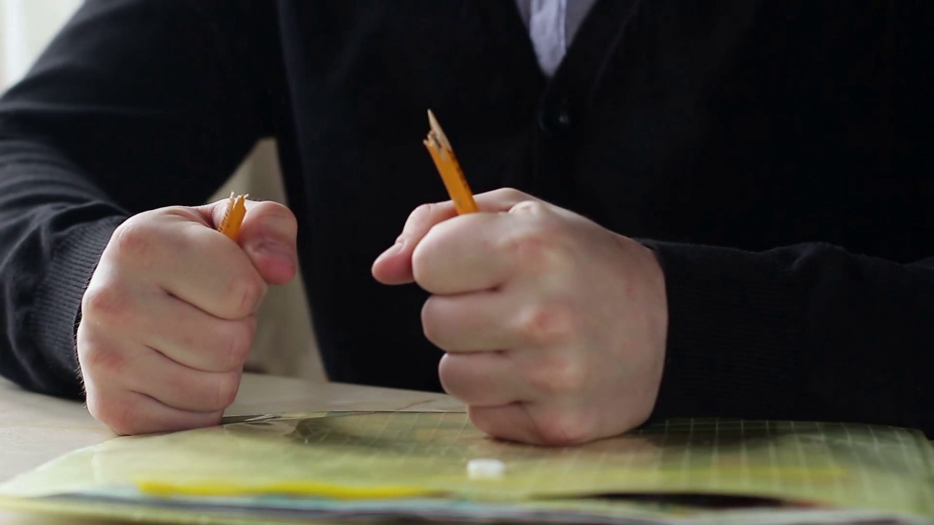 Angry man breaking pencil. Angry and frustrated businessman Stock Video