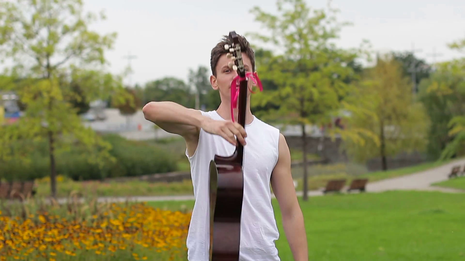 Guy Throwing Guitar Up Then Catching Playing Stock Footage SBV