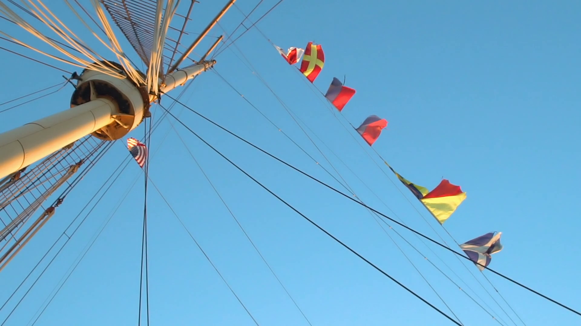 View Of Tall Crows Nest Ship Flags - 1930s Stock Footage SBV-337834048