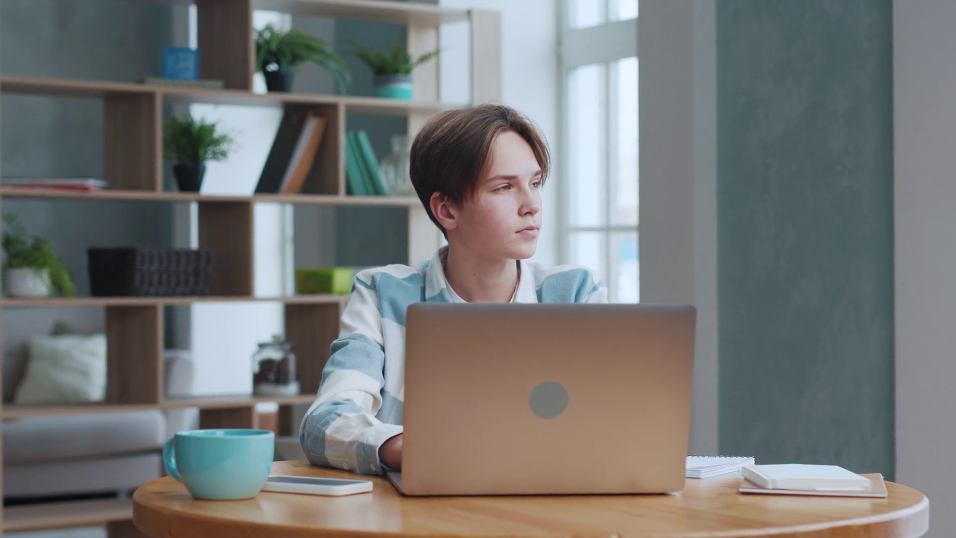 Young Boy In Office Room Opening Laptop Stock Footage SBV-348666130 ...
