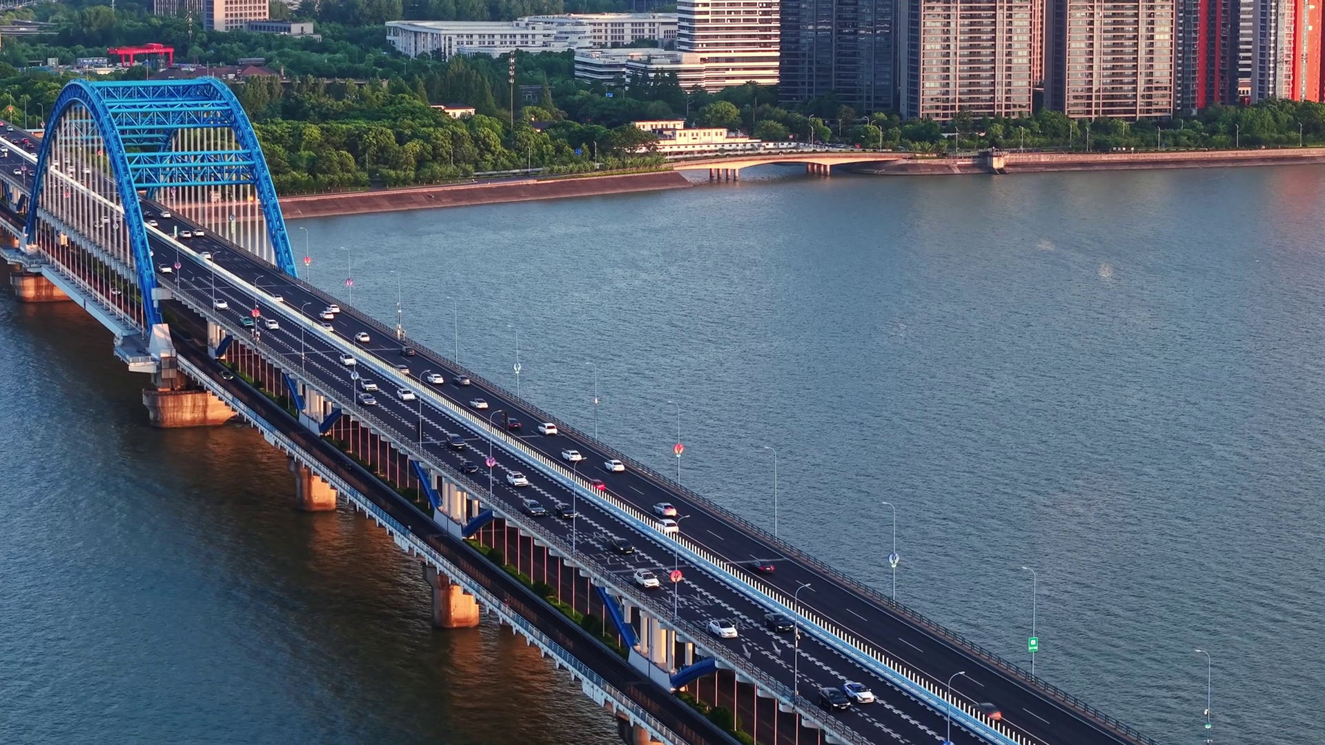 Aerial View Of Busy Bridge Over Flowing Stock Footage SBV-352140801 ...