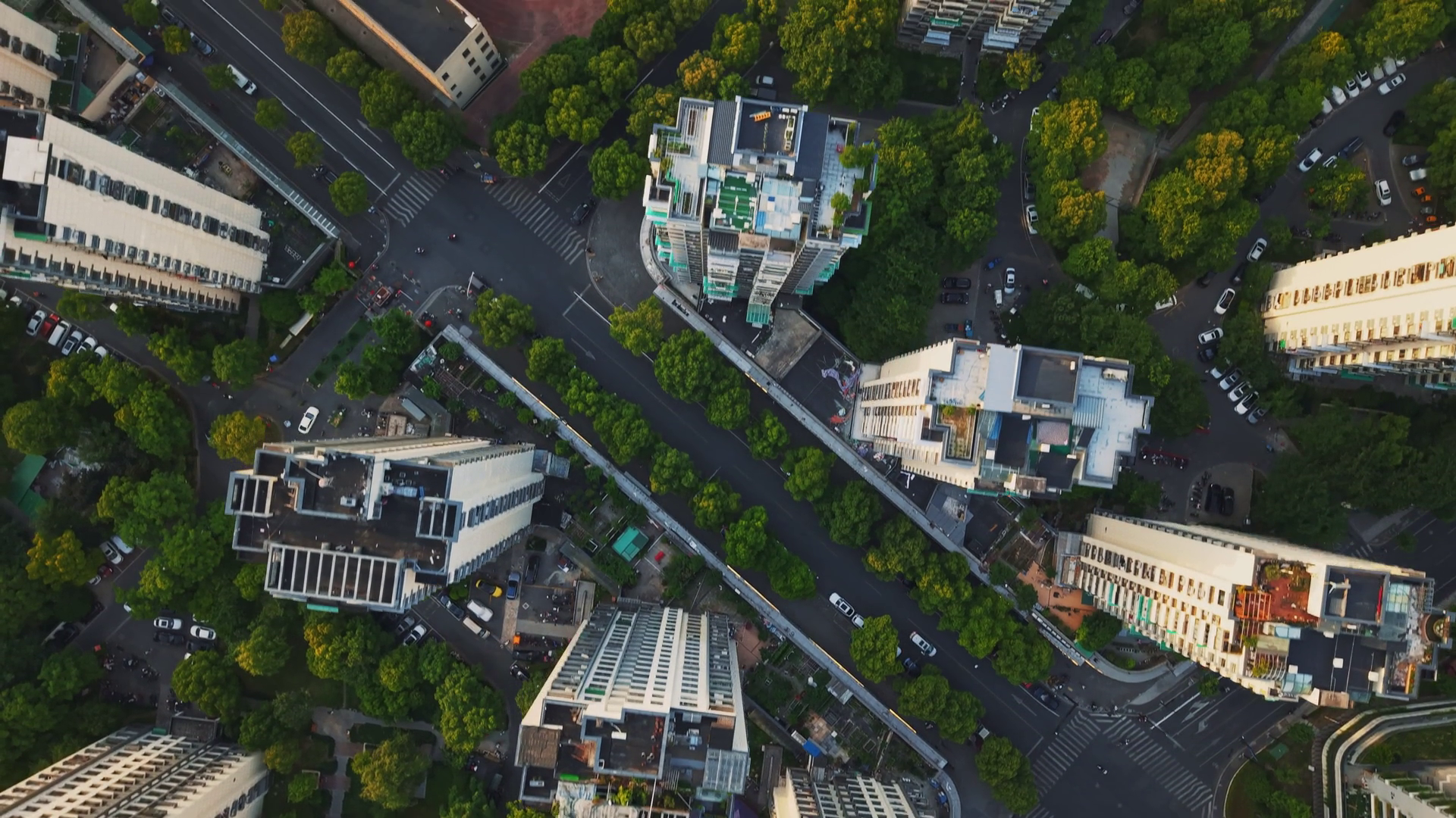 Aerial Top Down View Of Urban Green Stock Footage SBV-352140607 ...