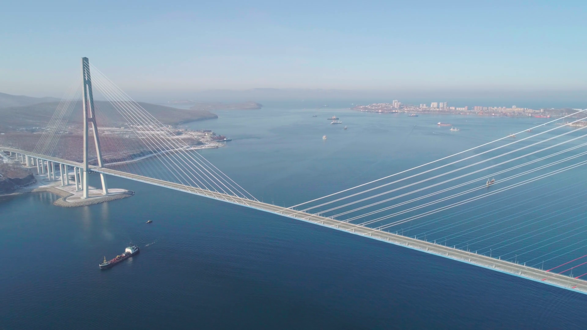 Aerial Over Empty Russky Road Bridge Bridge Stock Footage SBV-346800281 ...