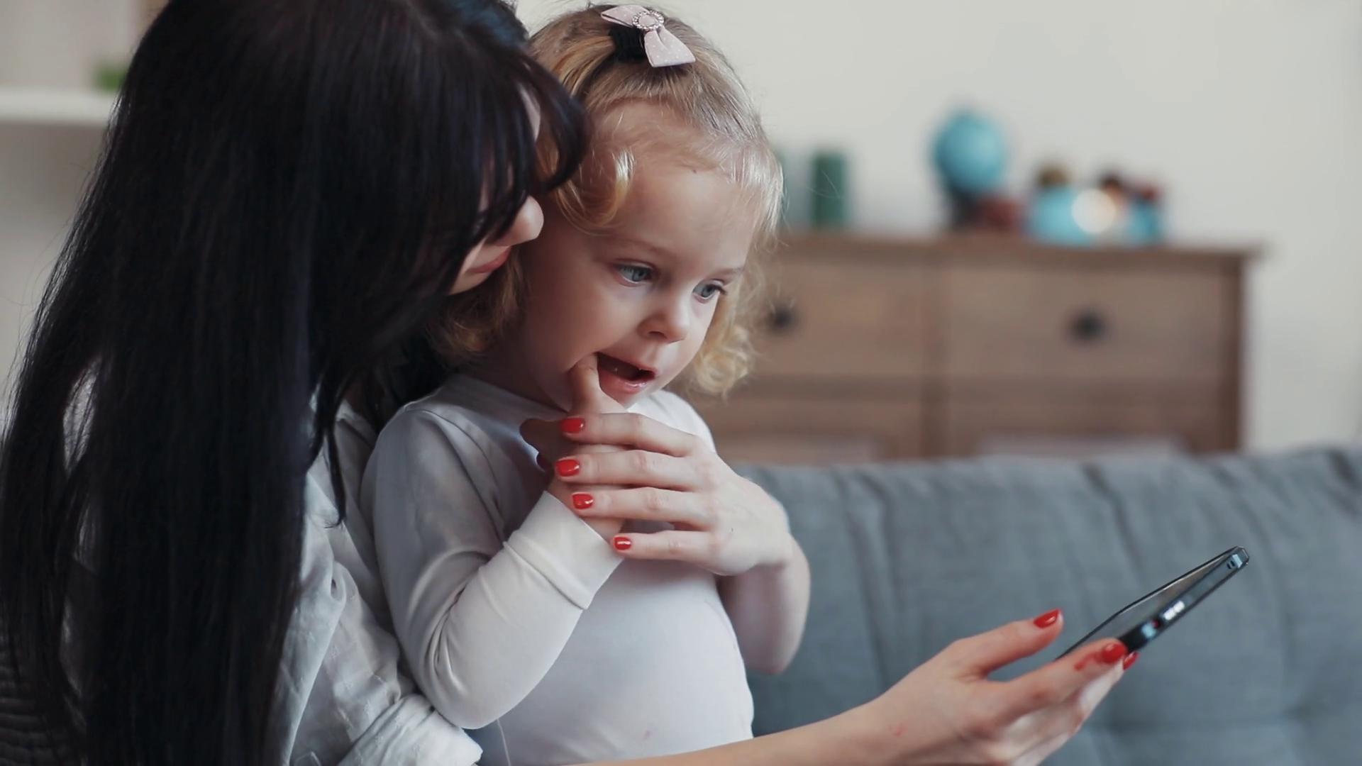 Mother With Daughter Use Phone Looking Stock Footage SBV-351831192 ...