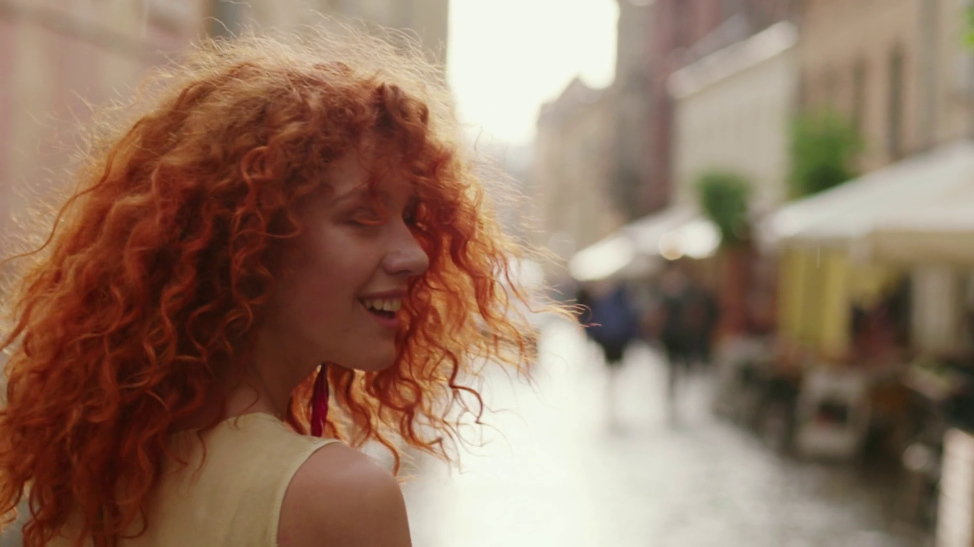 Woman With Red Curly Hair Walking In Rain On Stock Footage SBV ...