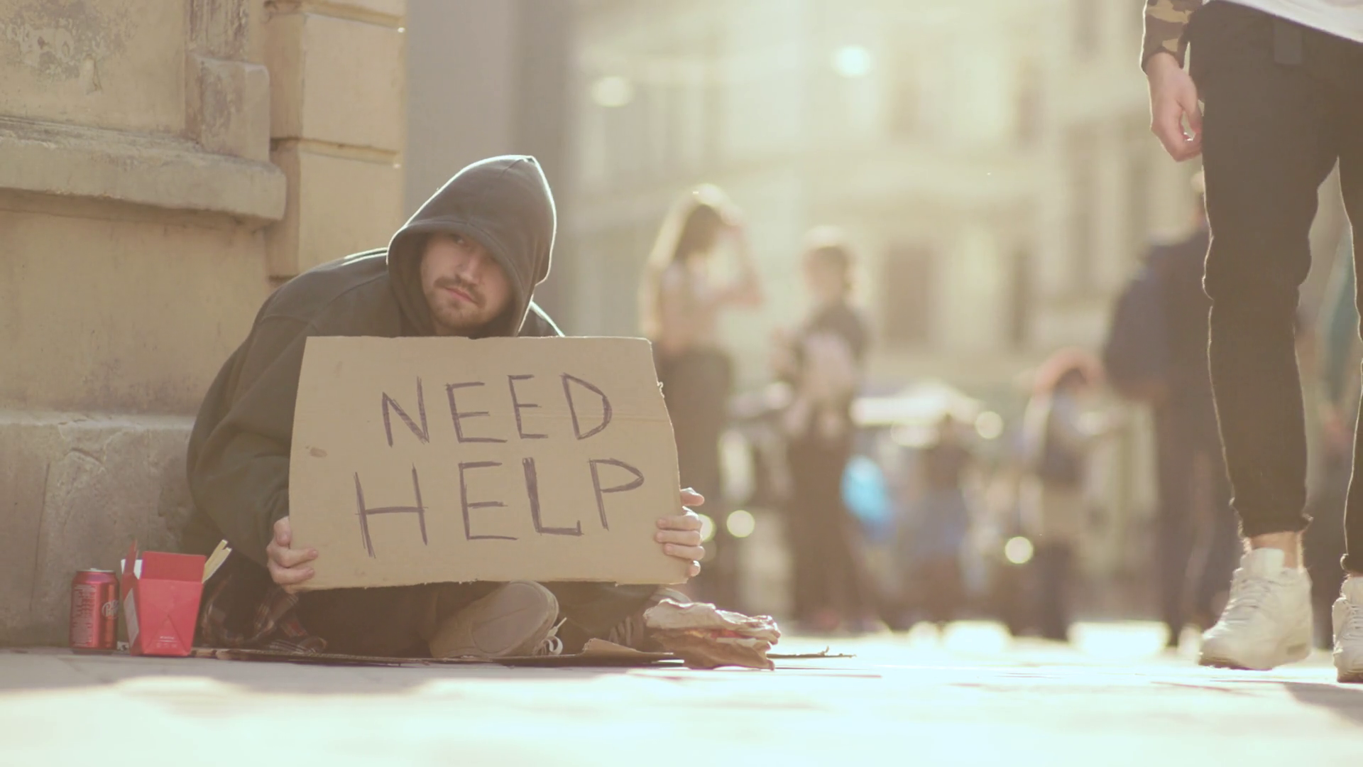 A Homeless Individual Stands On Street With Stock Footage SBV-351831980 ...