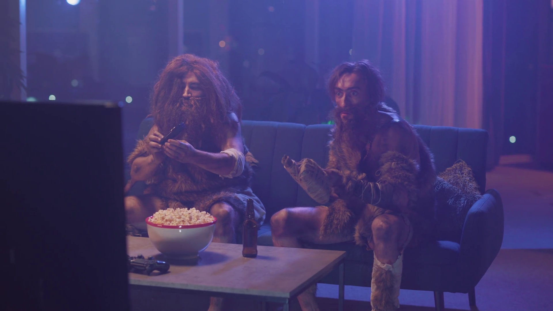 Couple Of Funny Aggressive Cavemen Sitting Stock Footage SBV-351950288 ...