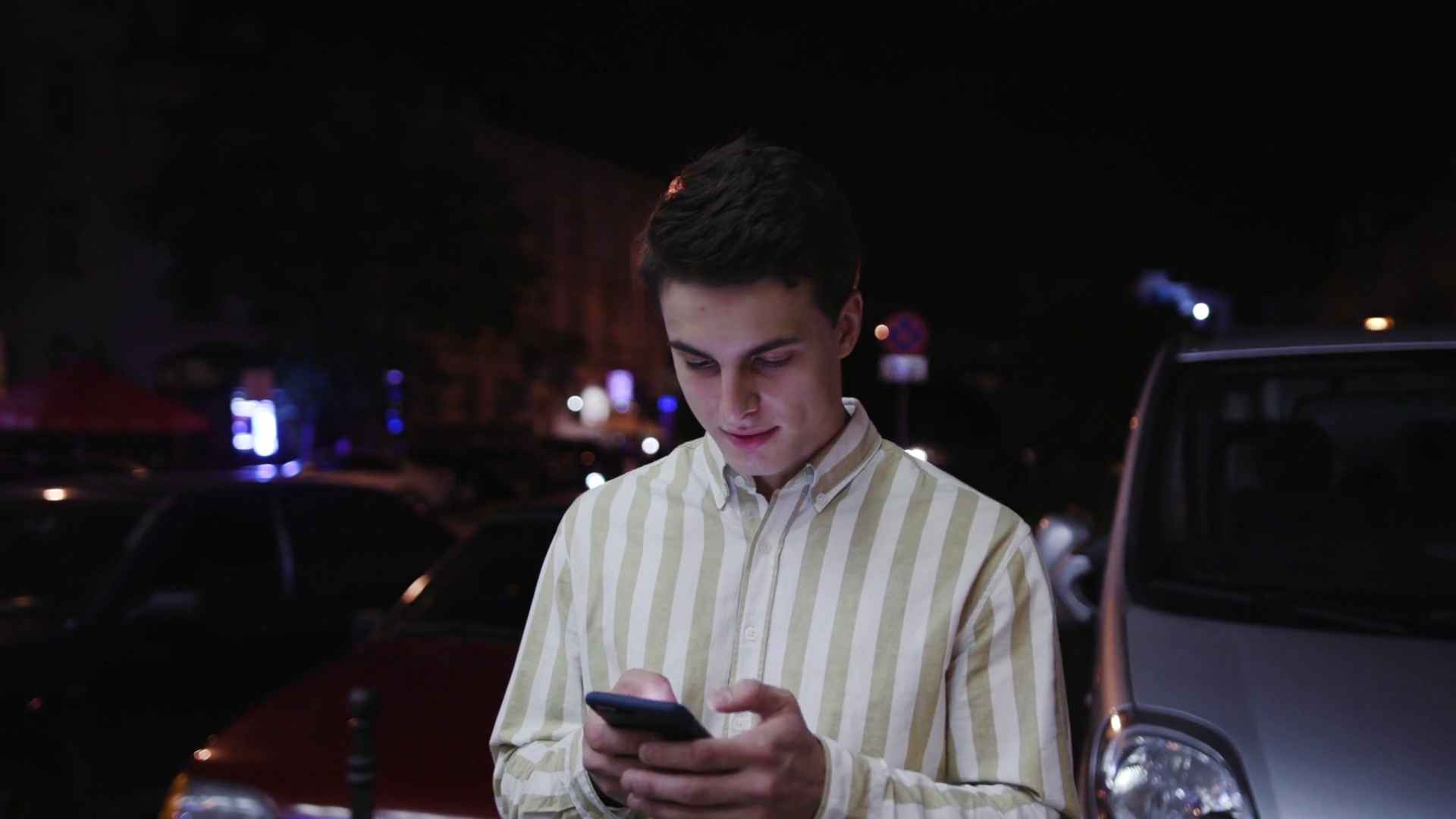 Young Man Use Smart Phone Smile Stand At Stock Footage SBV-351918292 ...