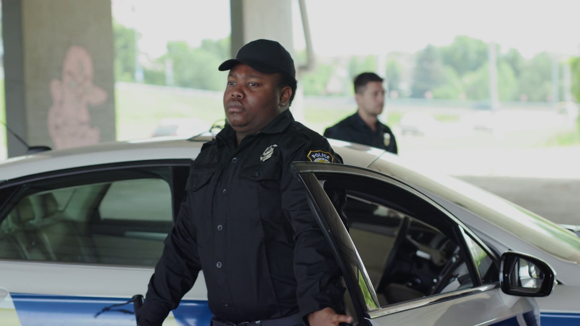 Serious Two Men Cops Come Out Of Patrol Car Stock Footage SBV-351961482 ...